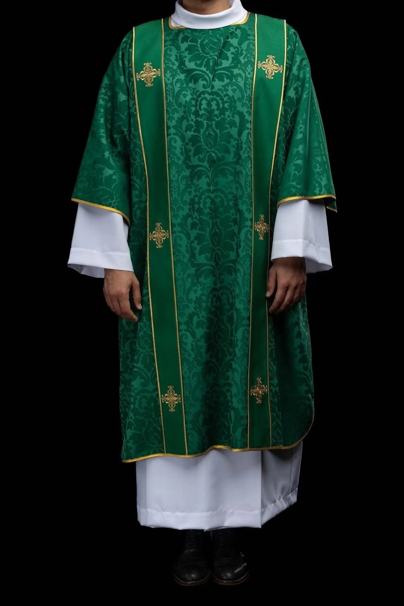 Green Jacquard Dalmatic with Gold Cross Embroidery - HAFTINA ATELIER