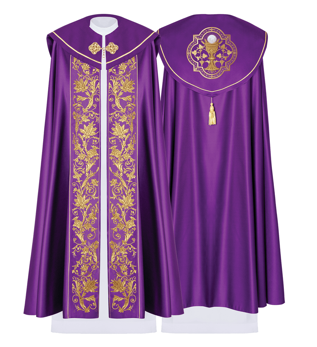 Kapa liturgiczna z haftowanym kielichem w kolorze fioletowym