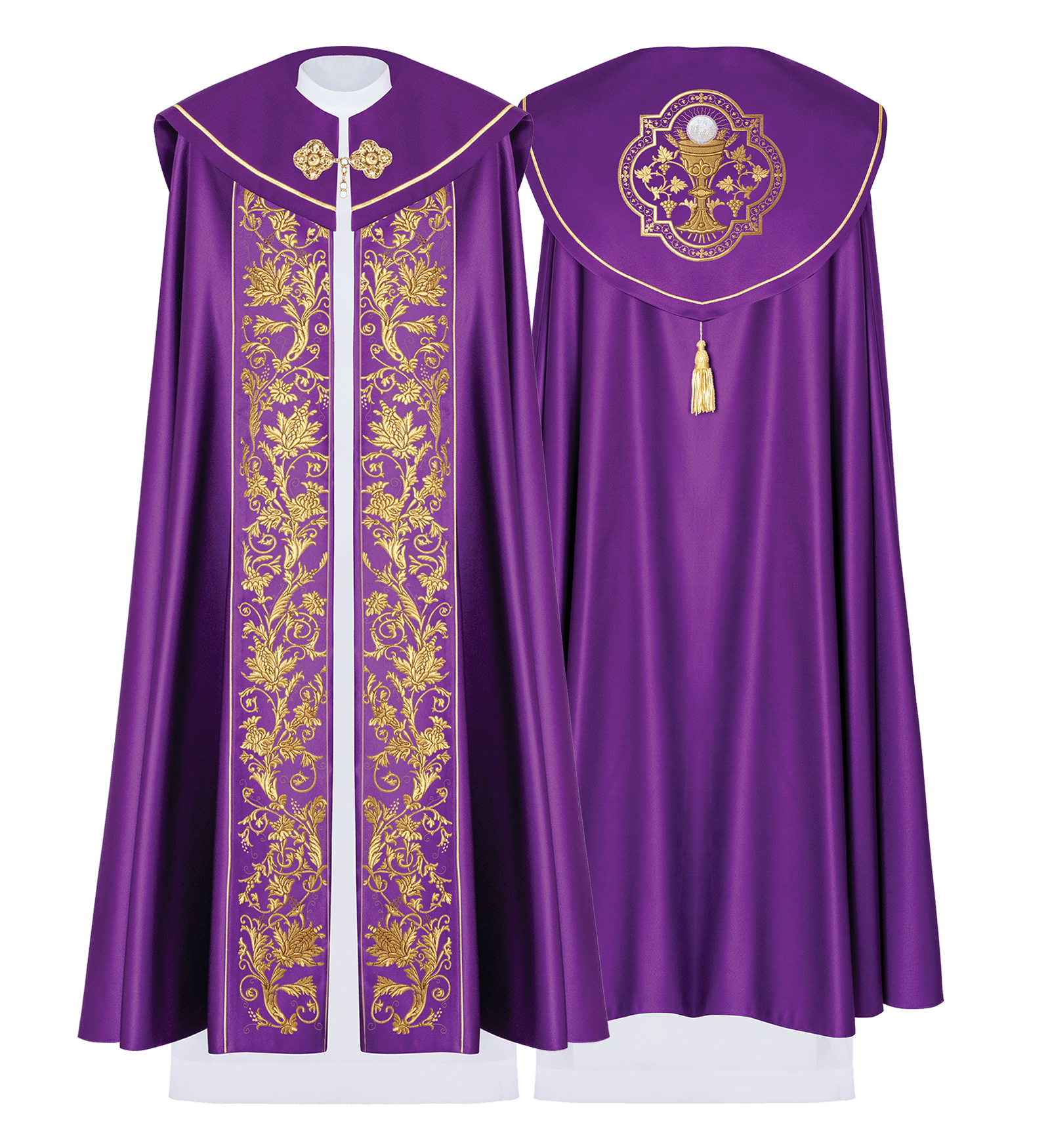 Kapa liturgiczna z haftowanym kielichem w kolorze fioletowym