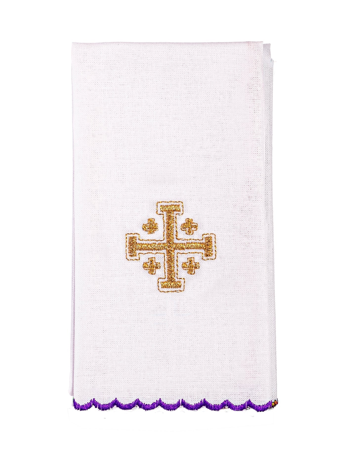 Komplet Kielichowy Haftowany Krzyż Jerozolimski Fioletowy
