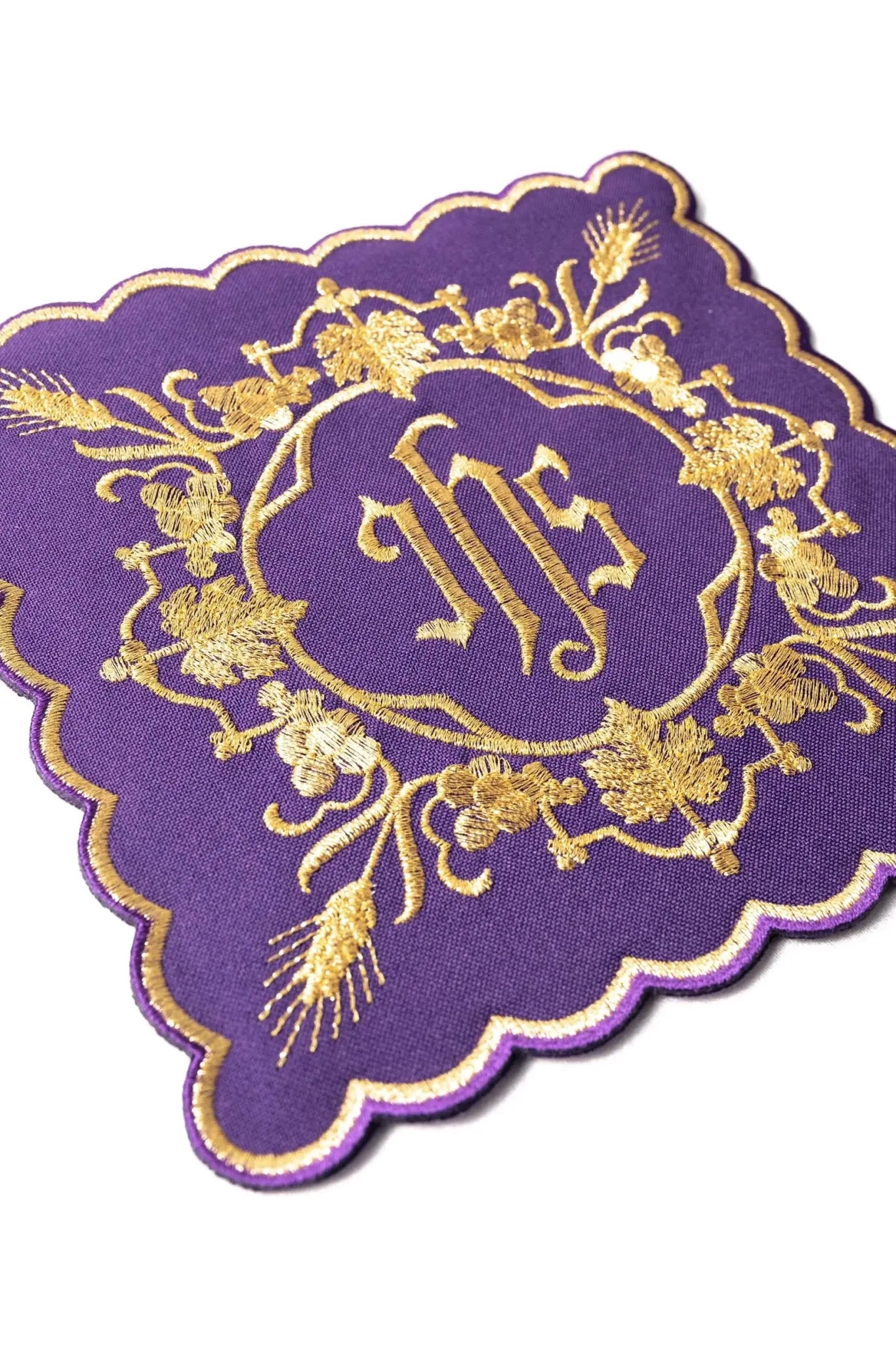 Purple chalice linen set with IHS embroidery