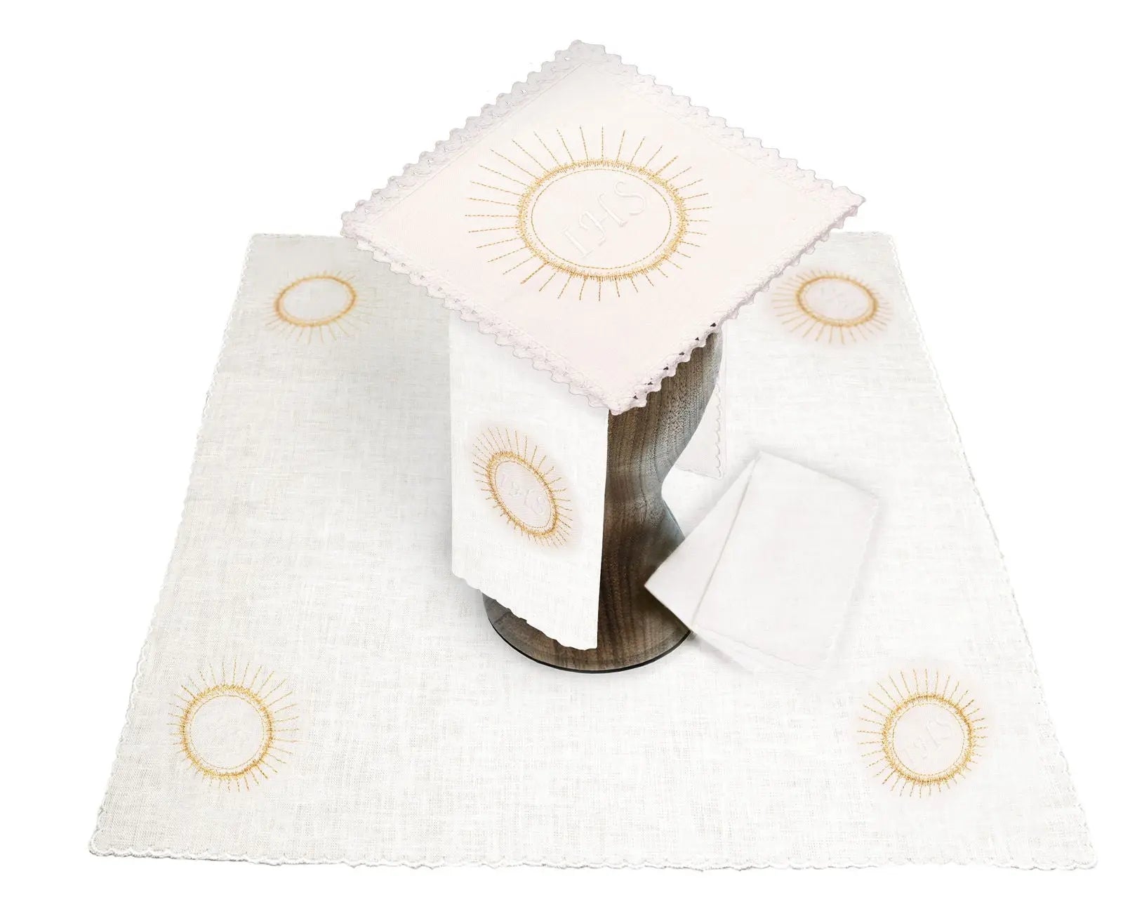 Conjunto de lino para cáliz con bordado eucarístico JHS