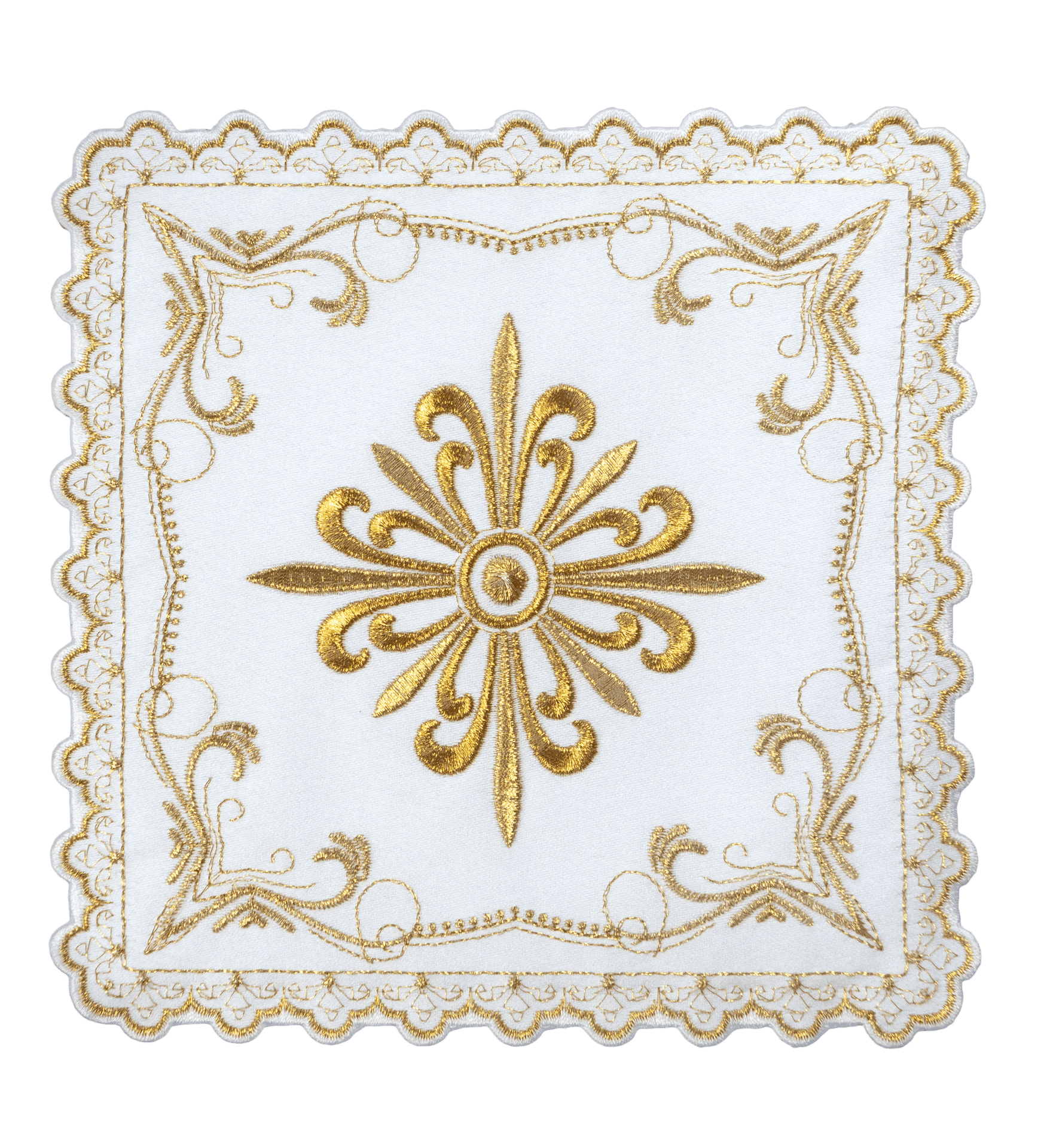 Komplet kielichowy z motywem złotego krzyża z ozdobnym haftem