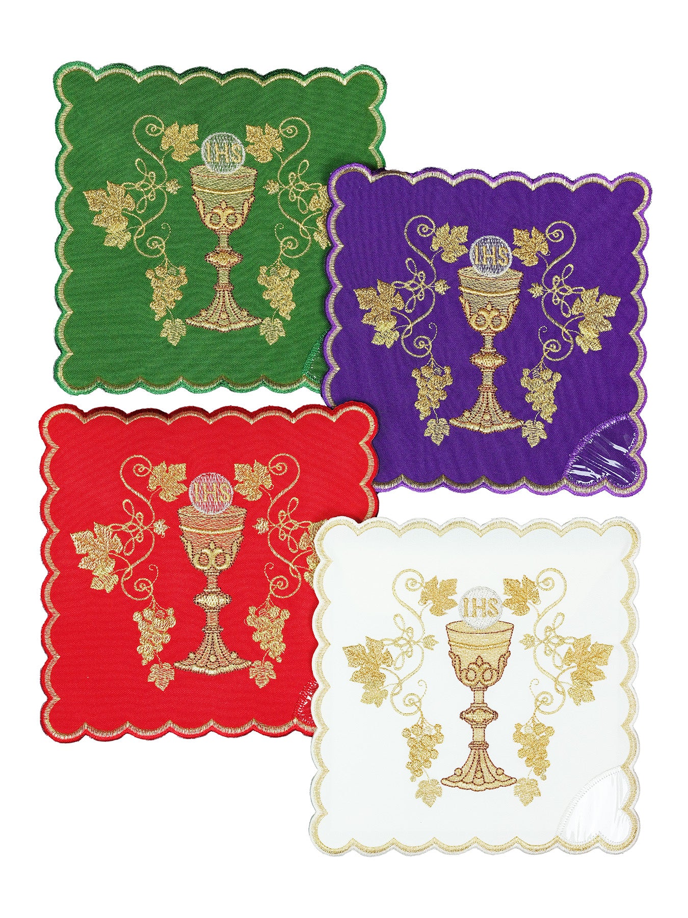 Conjunto de Palia Litúrgica de Cuatro Colores con Cáliz y Bordado IHS