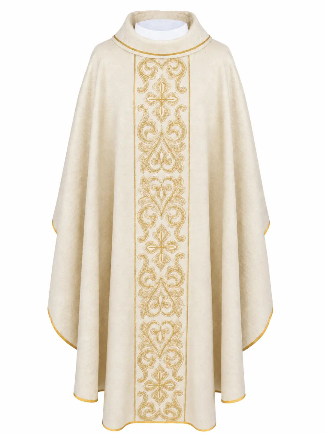Casulla para Navidad y Pascua en color marfil con cruces bordadas, vista frontal