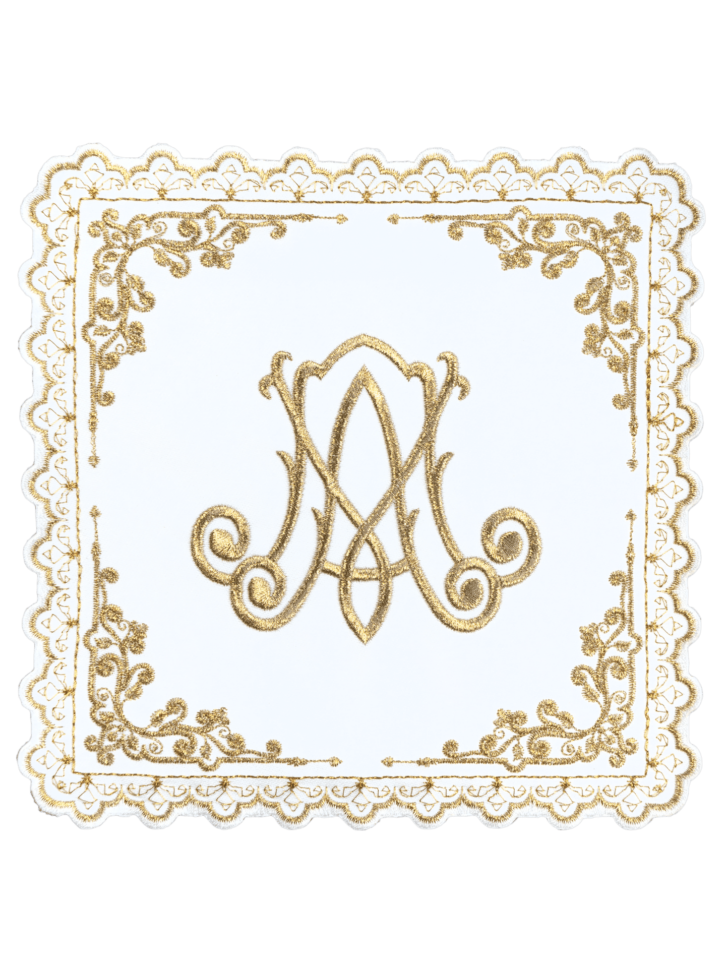 Liturgiczny komplet kielichowy z haftowanym motywem Maryjnym