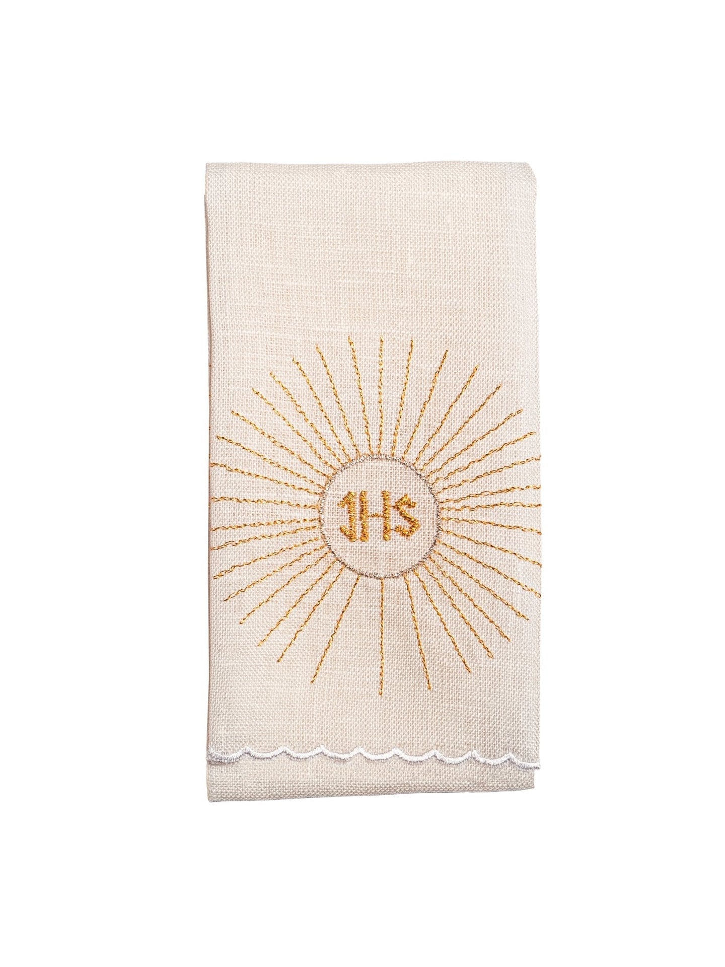 Lniana bielizna kielichowa z haftem kielich i krzyż