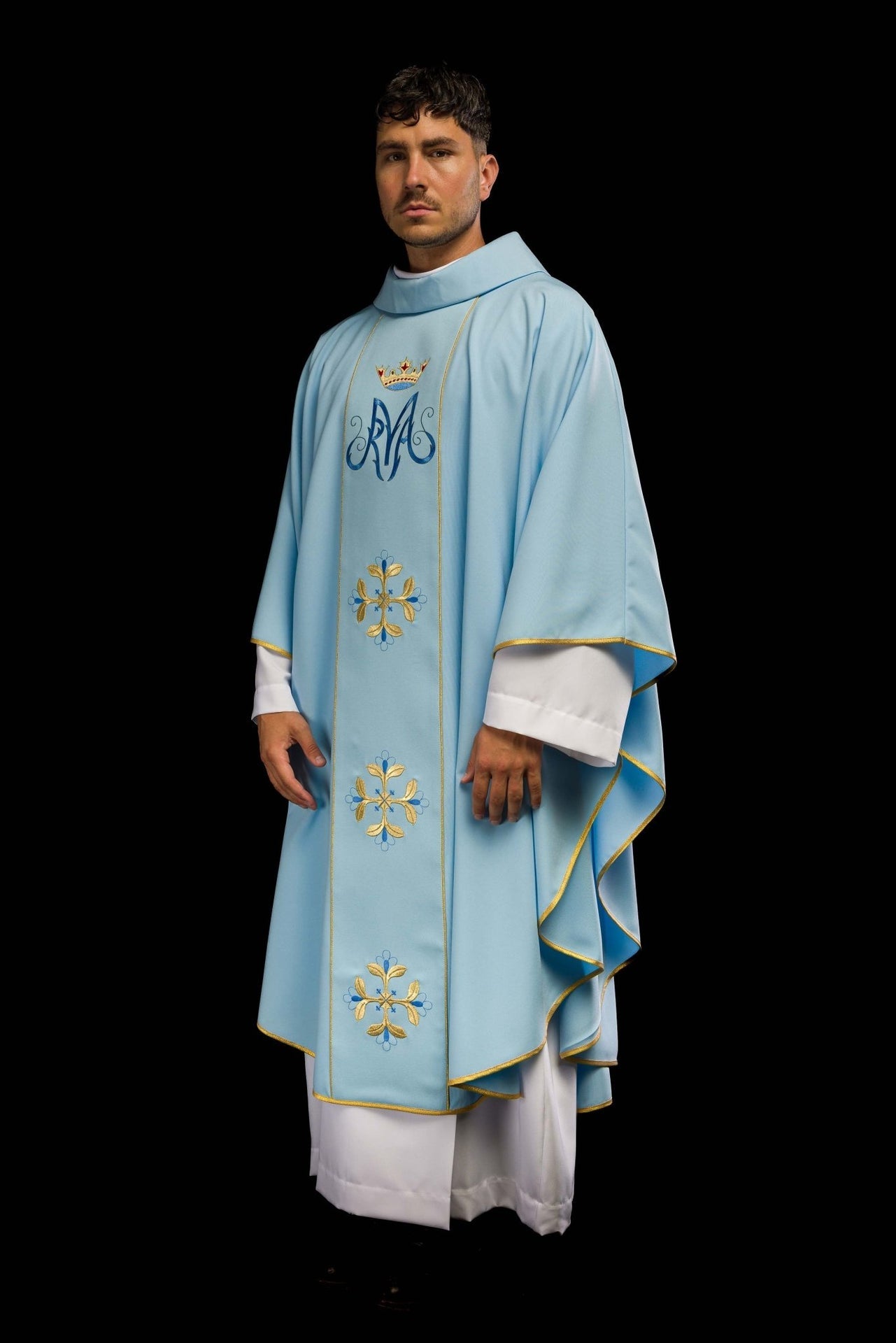 Niebieski ornat liturgiczny maryjny z pasem