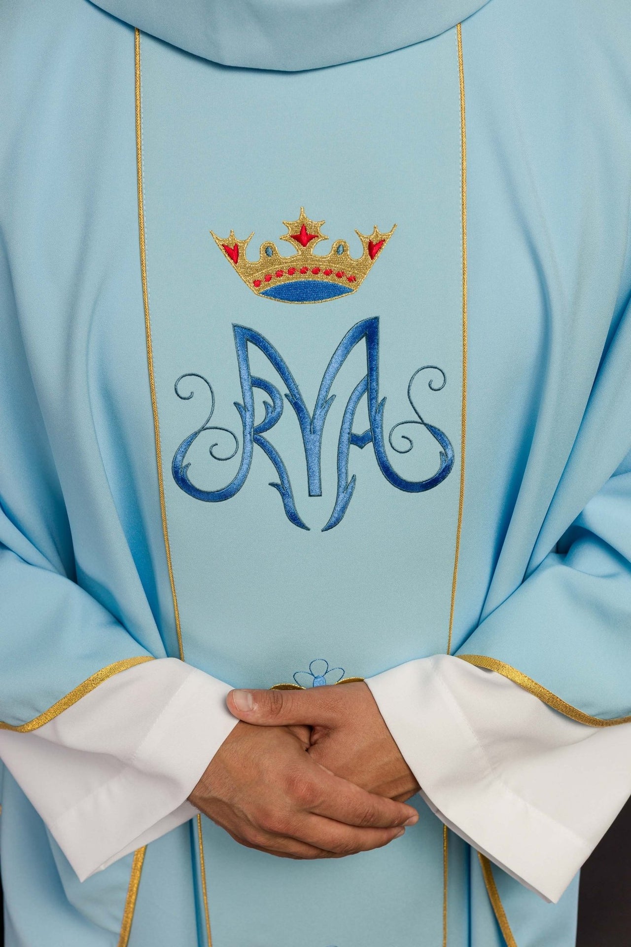 Niebieski ornat liturgiczny maryjny z pasem