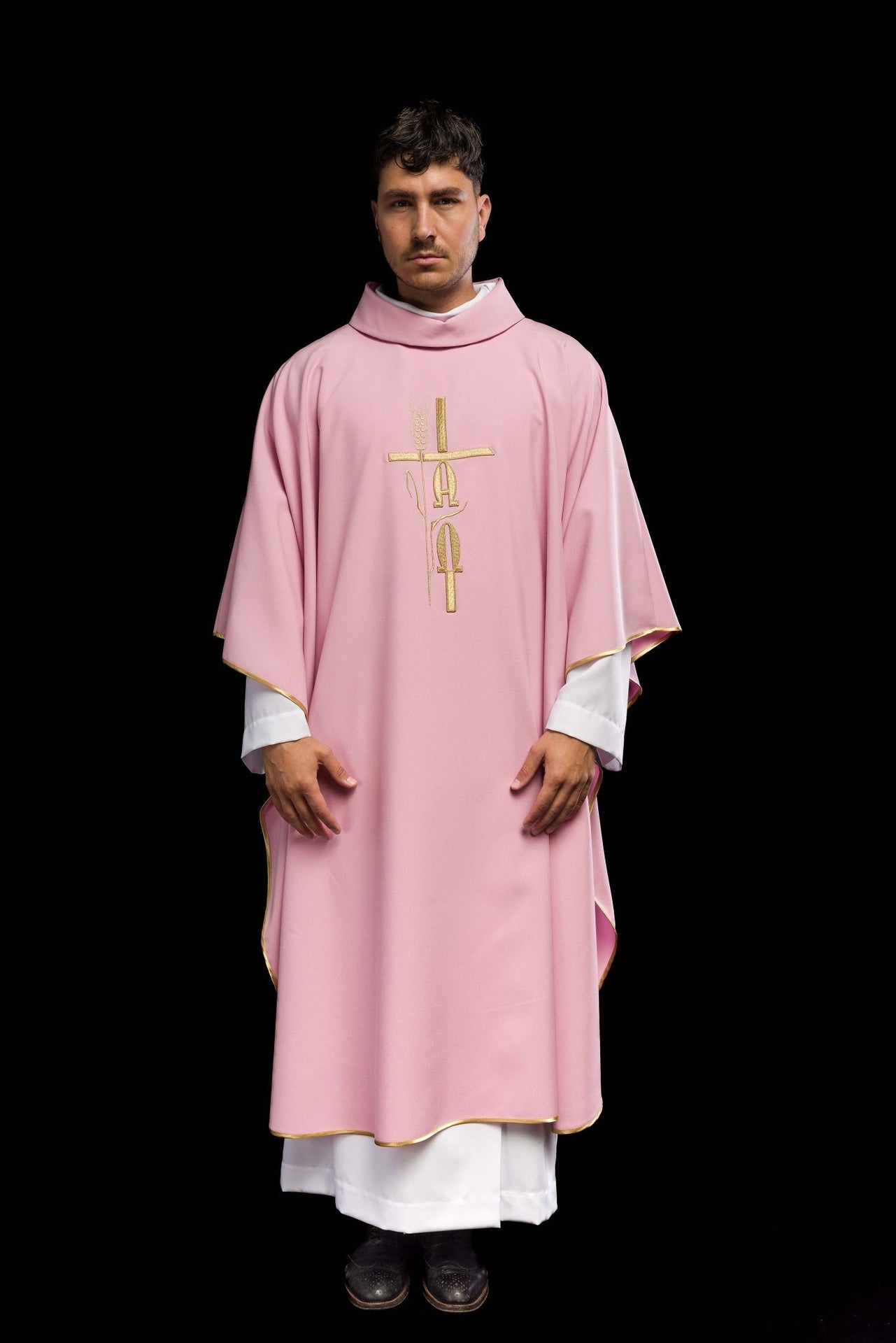 Ornat haftowany Krzyż i IHS Różowy