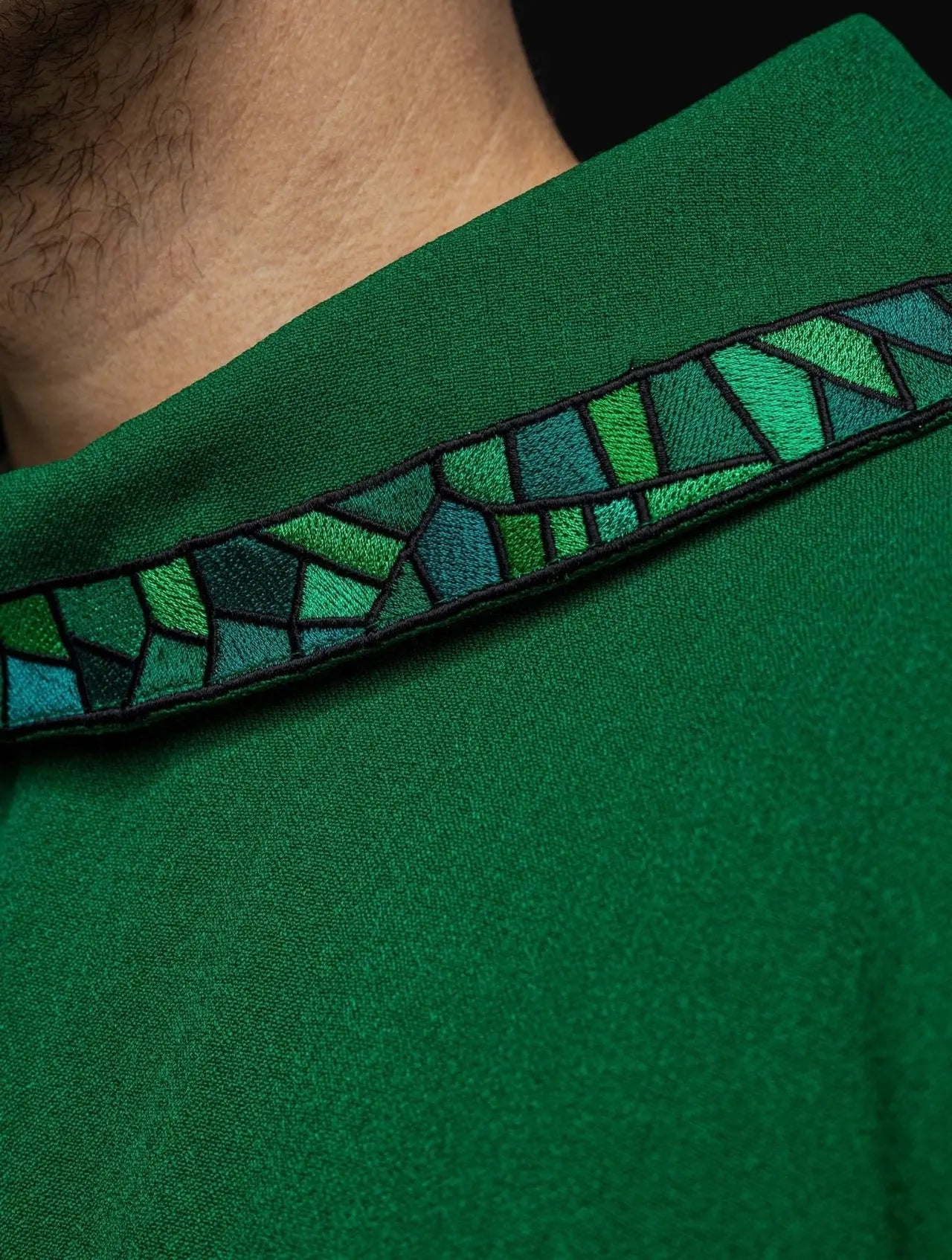 Embroidered chasuble Green with Cross Mosaic