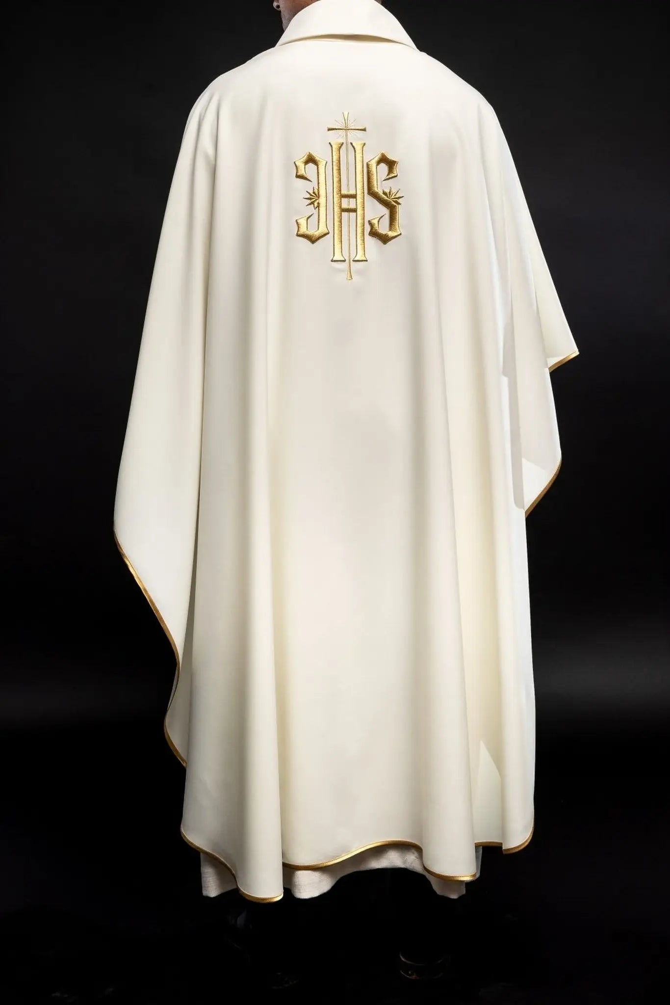 Chasuble with IHS embroidery in ecru