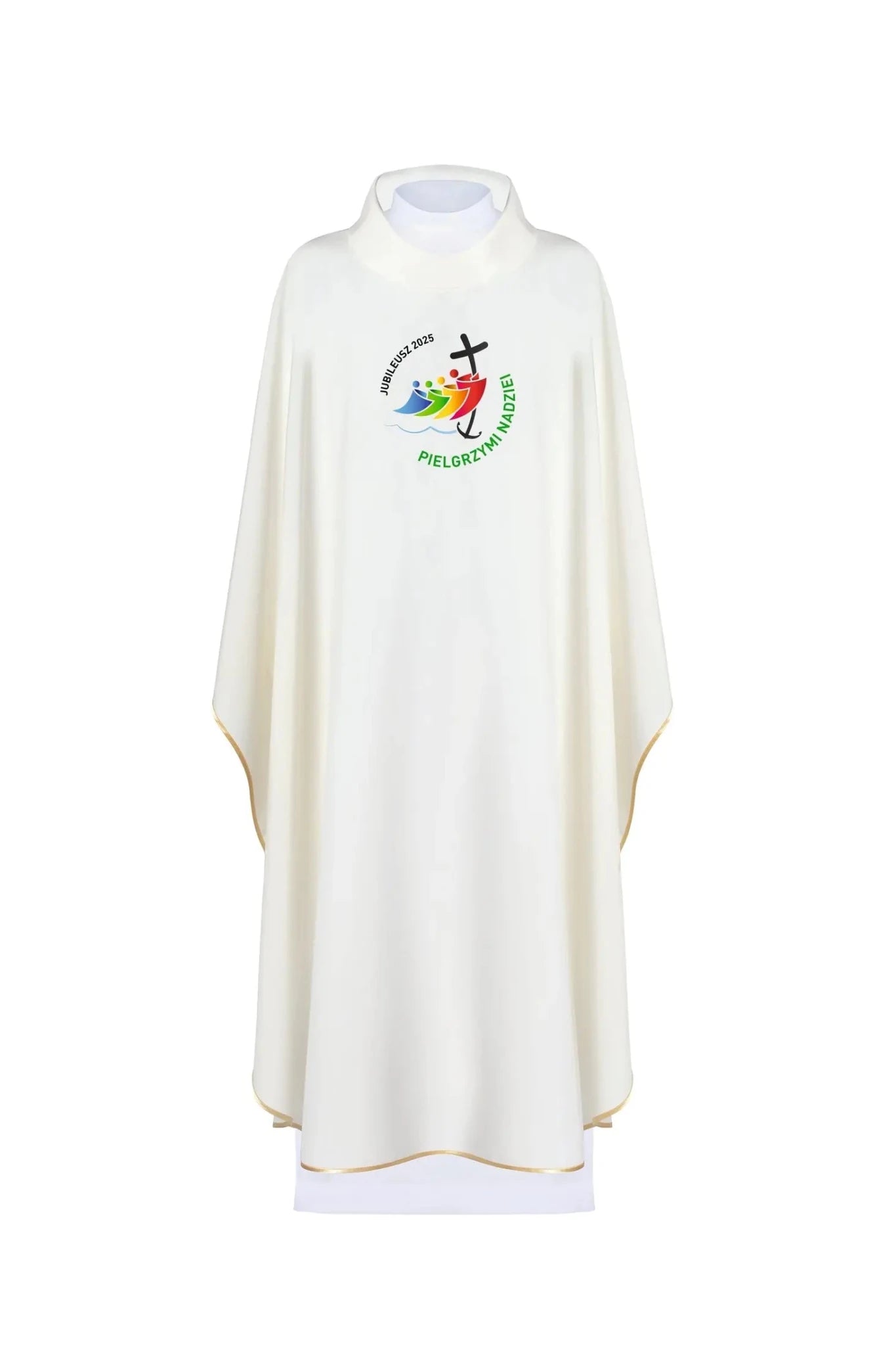 Casulla con bordado JUBILEE ROME 2025 en color crudo (en idioma polaco)