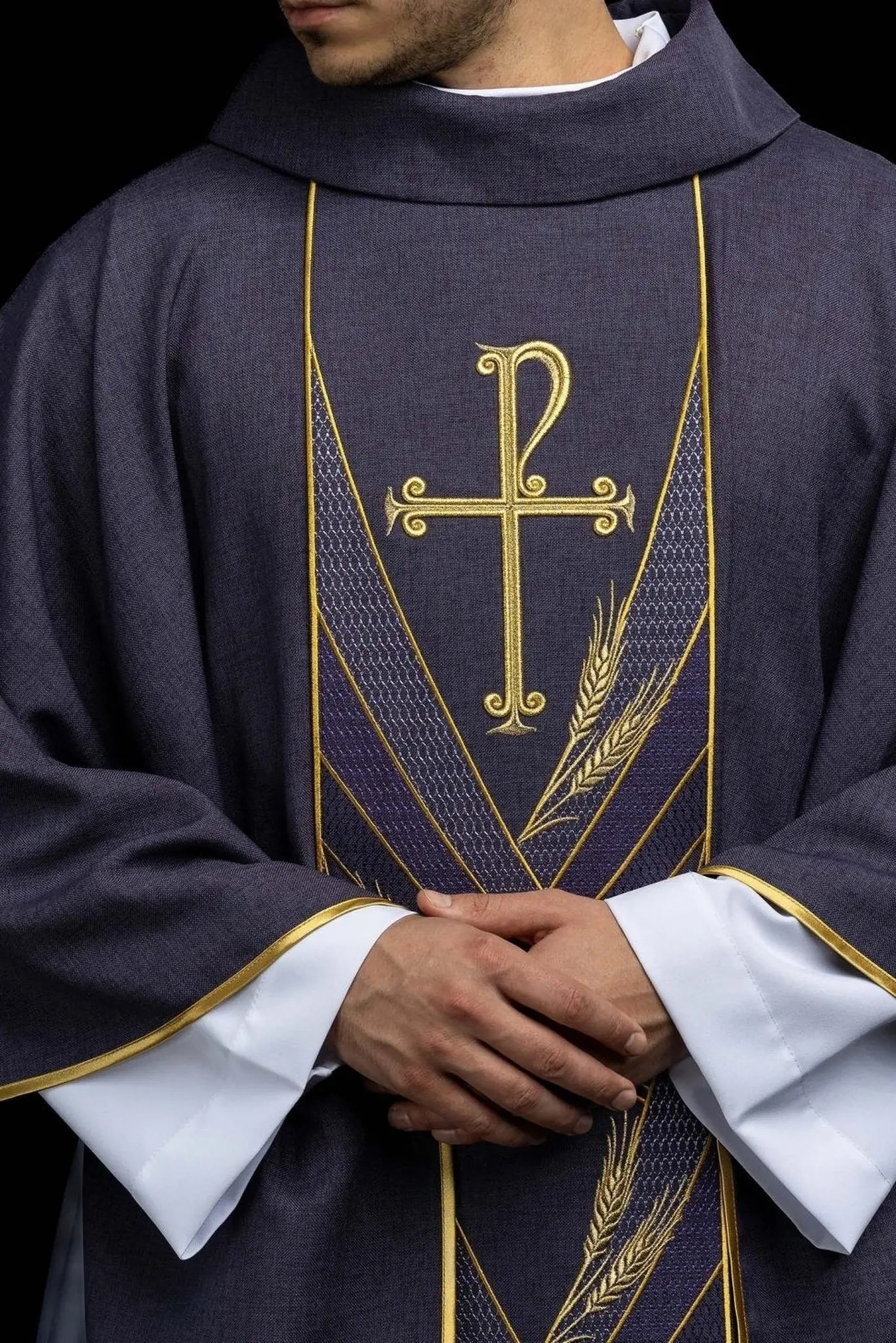 Purple Chasuble with Embroidered PAX Band - HAFTINA ATELIER
