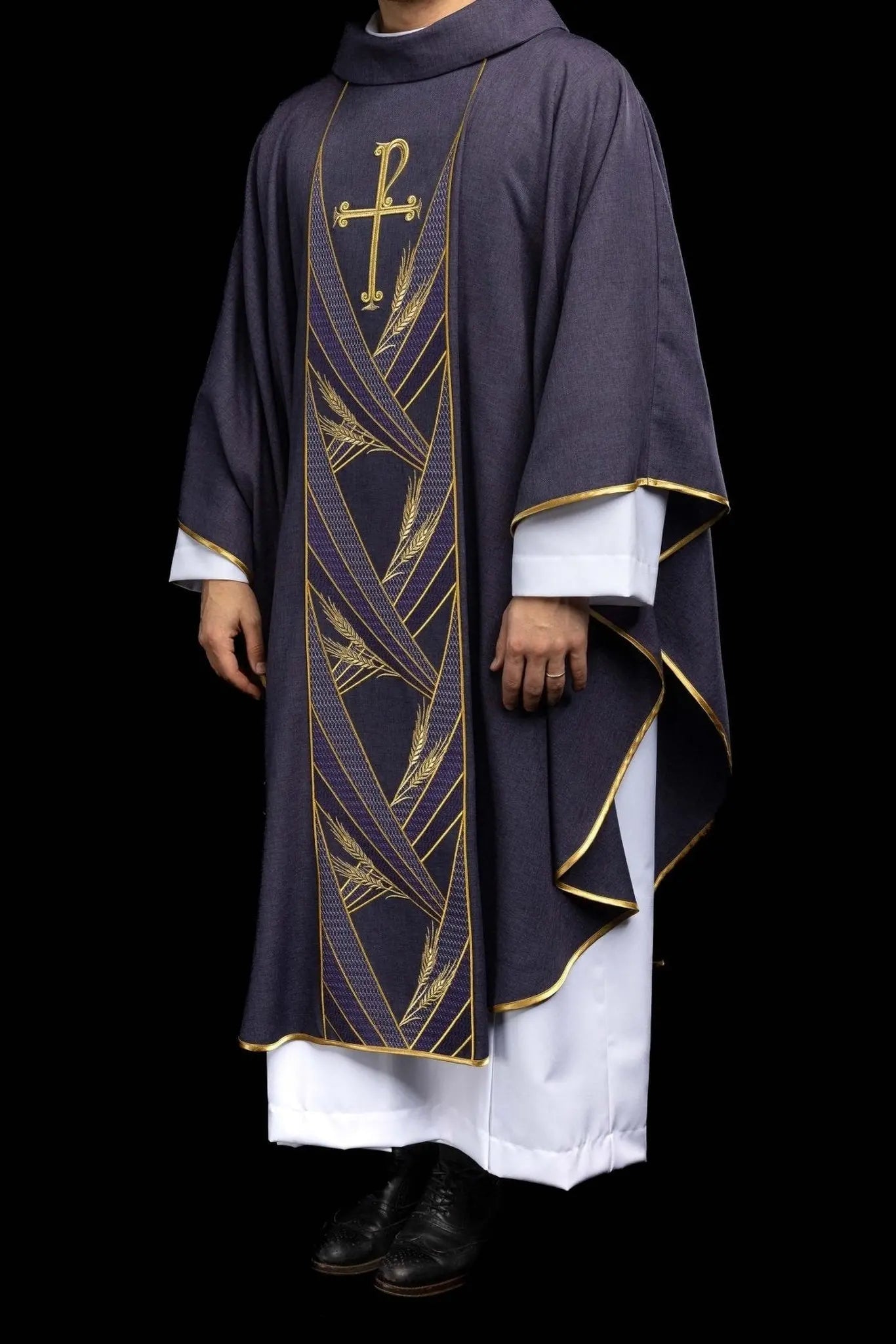 Purple Chasuble with Embroidered PAX Band - HAFTINA ATELIER