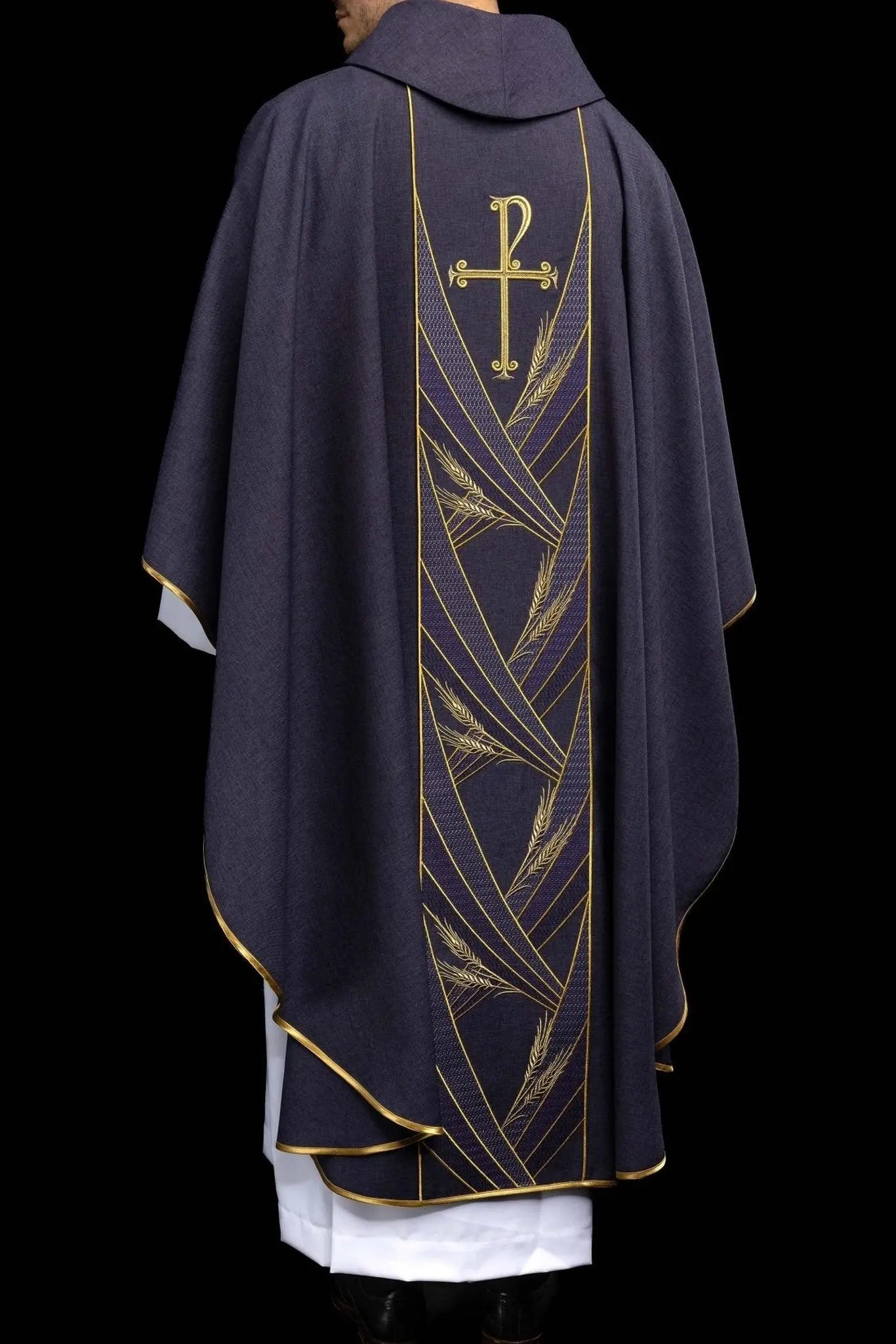 Purple Chasuble with Embroidered PAX Band - HAFTINA ATELIER