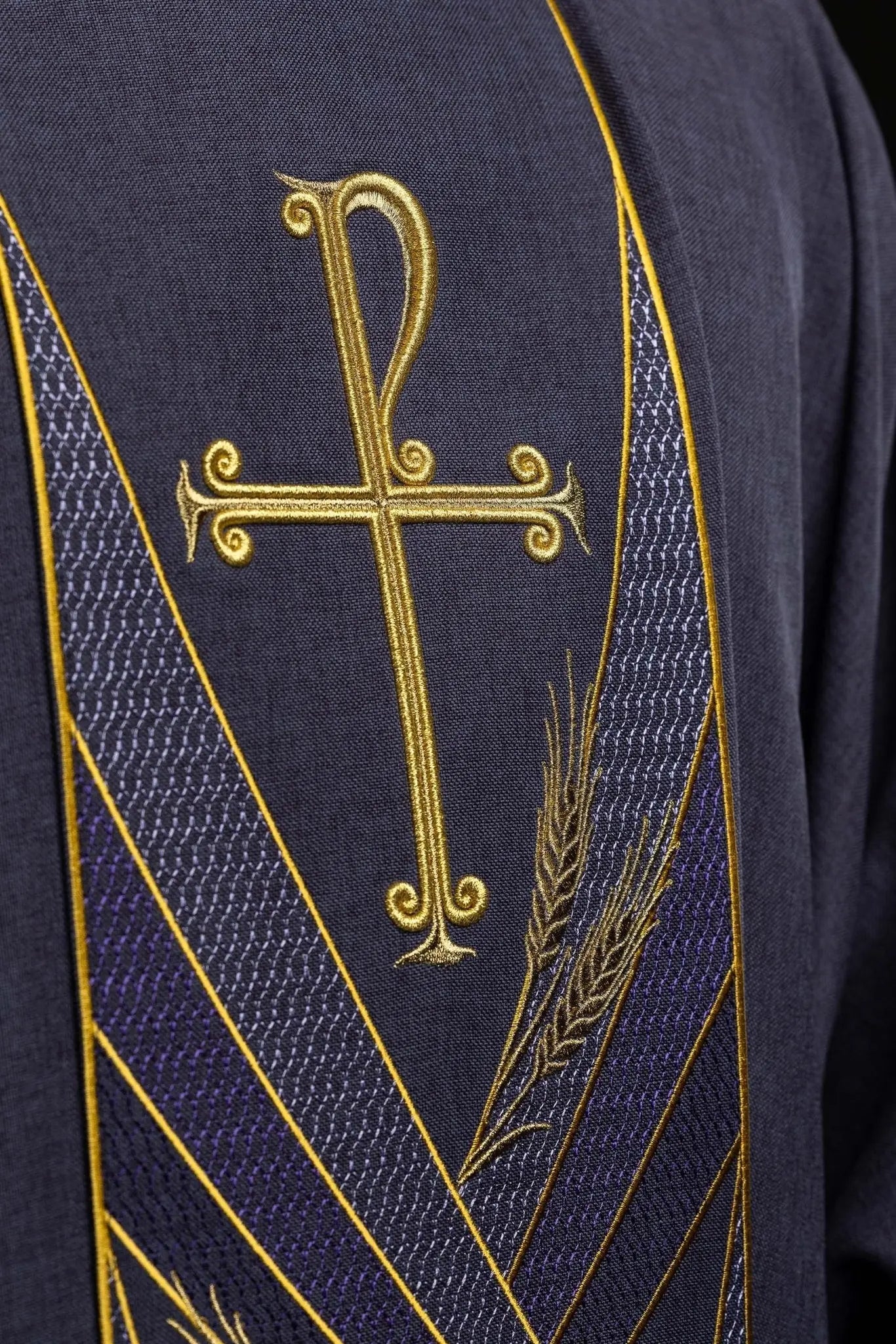 Purple Chasuble with Embroidered PAX Band - HAFTINA ATELIER