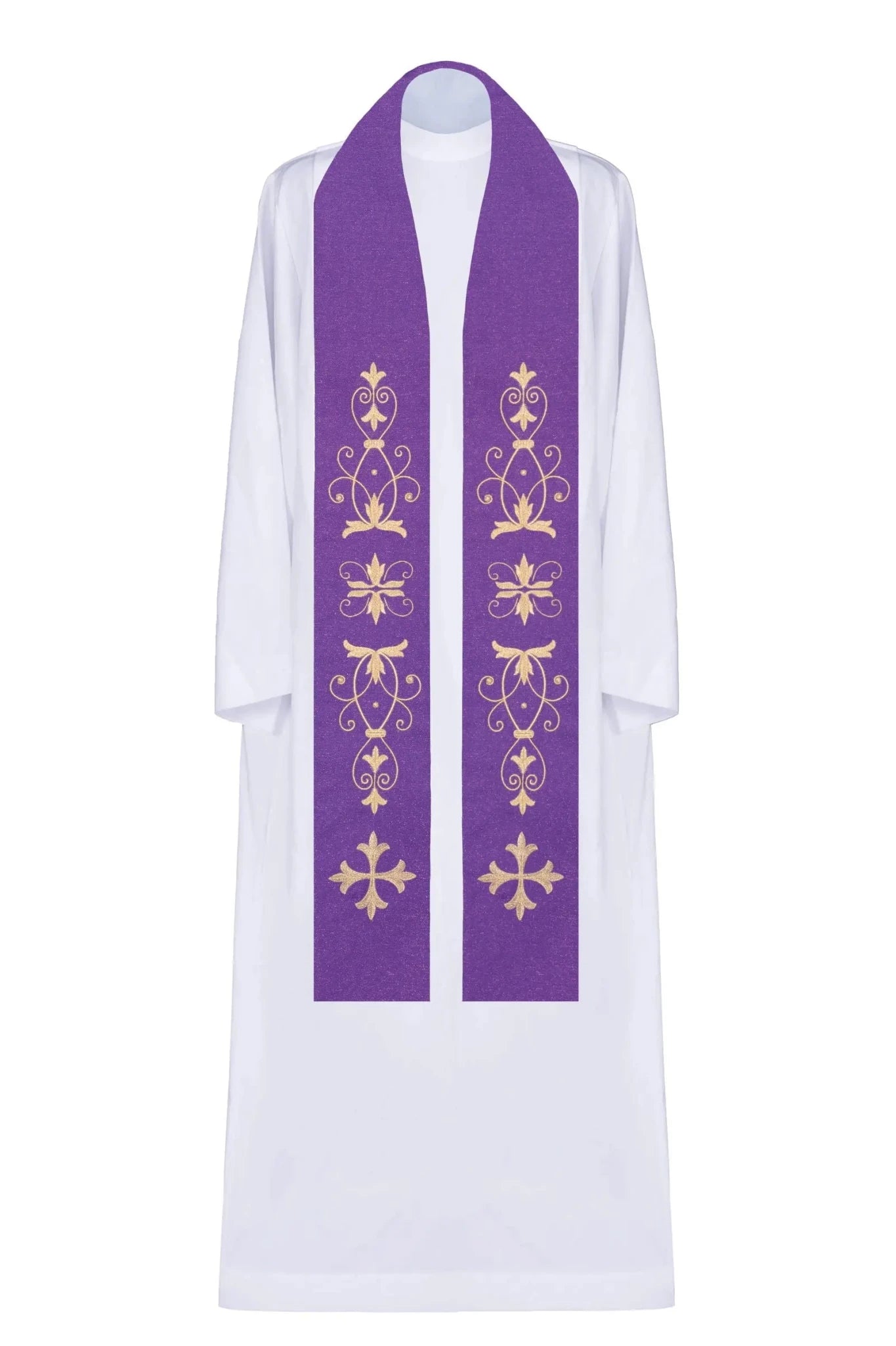 Purple stole with embroidered cross and floral motif - HAFTINA ATELIER