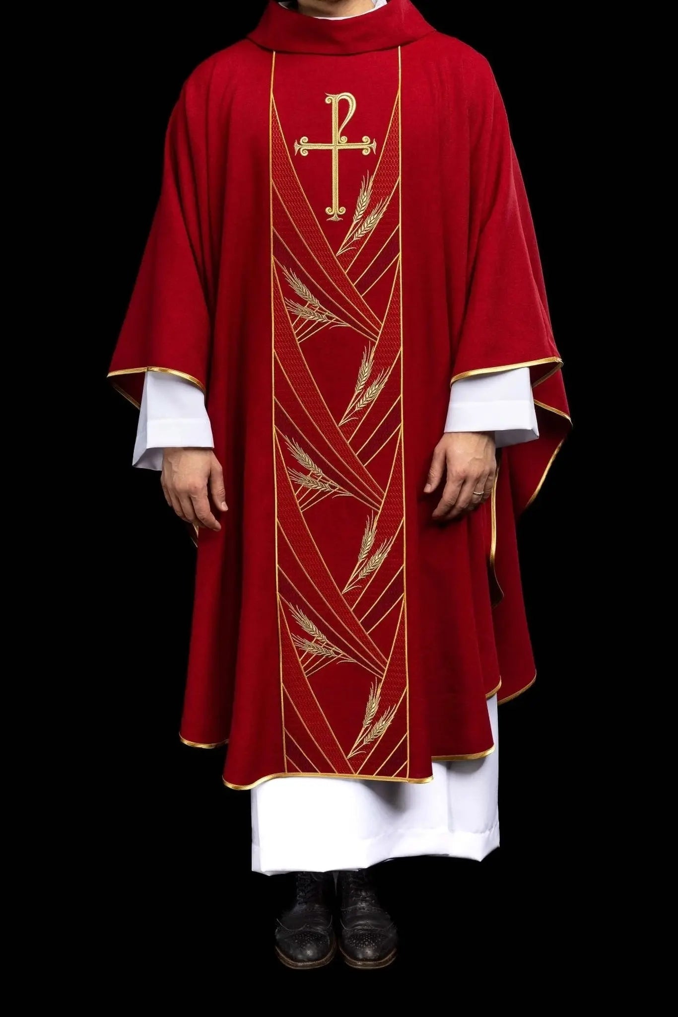 Red Chasuble with Embroidered PAX Band - HAFTINA ATELIER