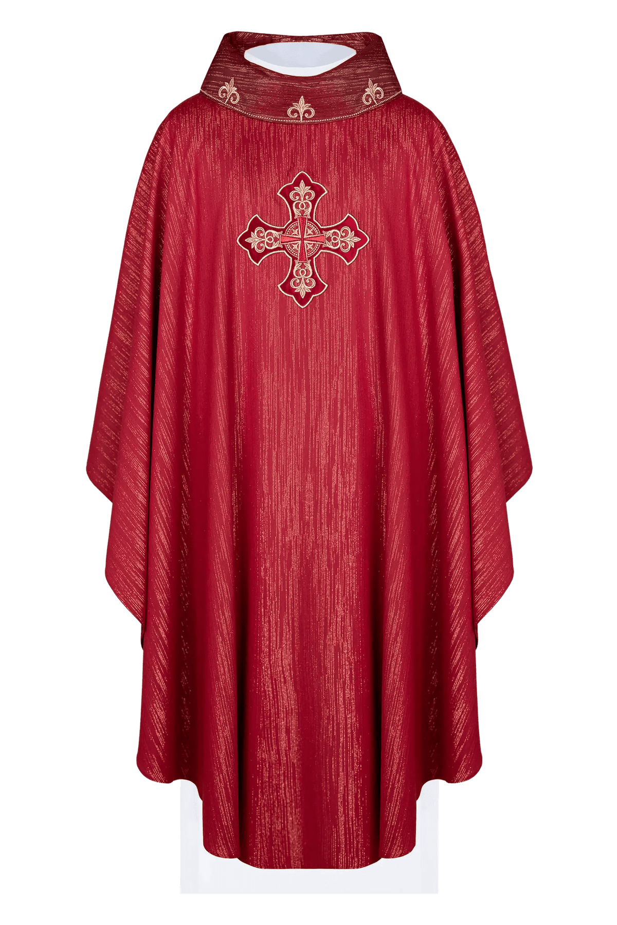 Red chasuble with richly embroidered cross and decorated collar - HAFTINA ATELIER