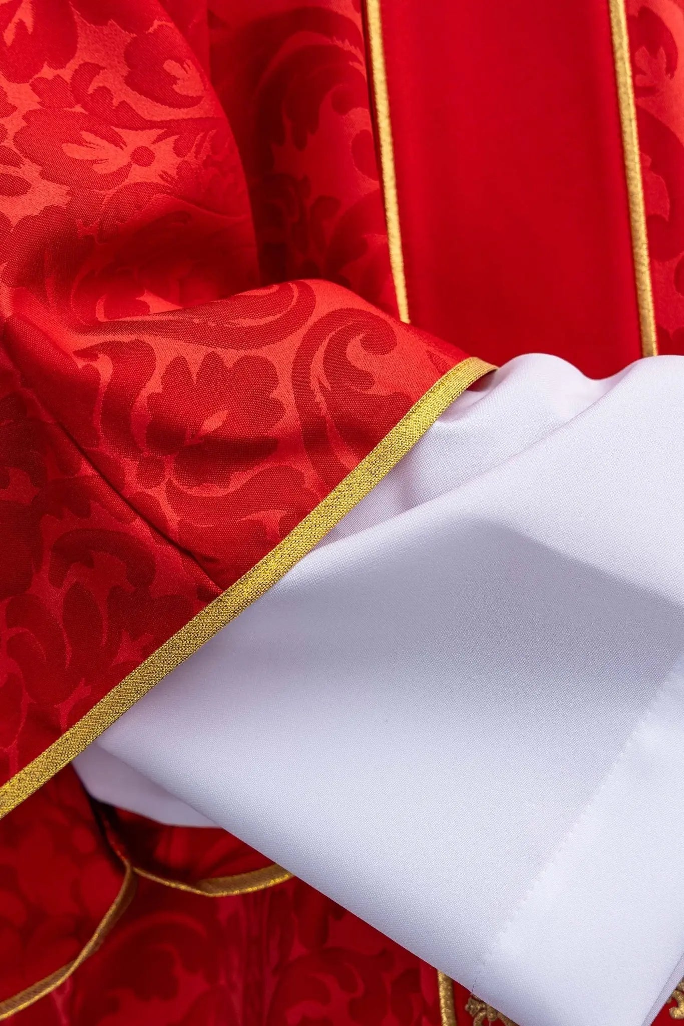 Red Jacquard Dalmatic with Gold Cross Embroidery - HAFTINA ATELIER