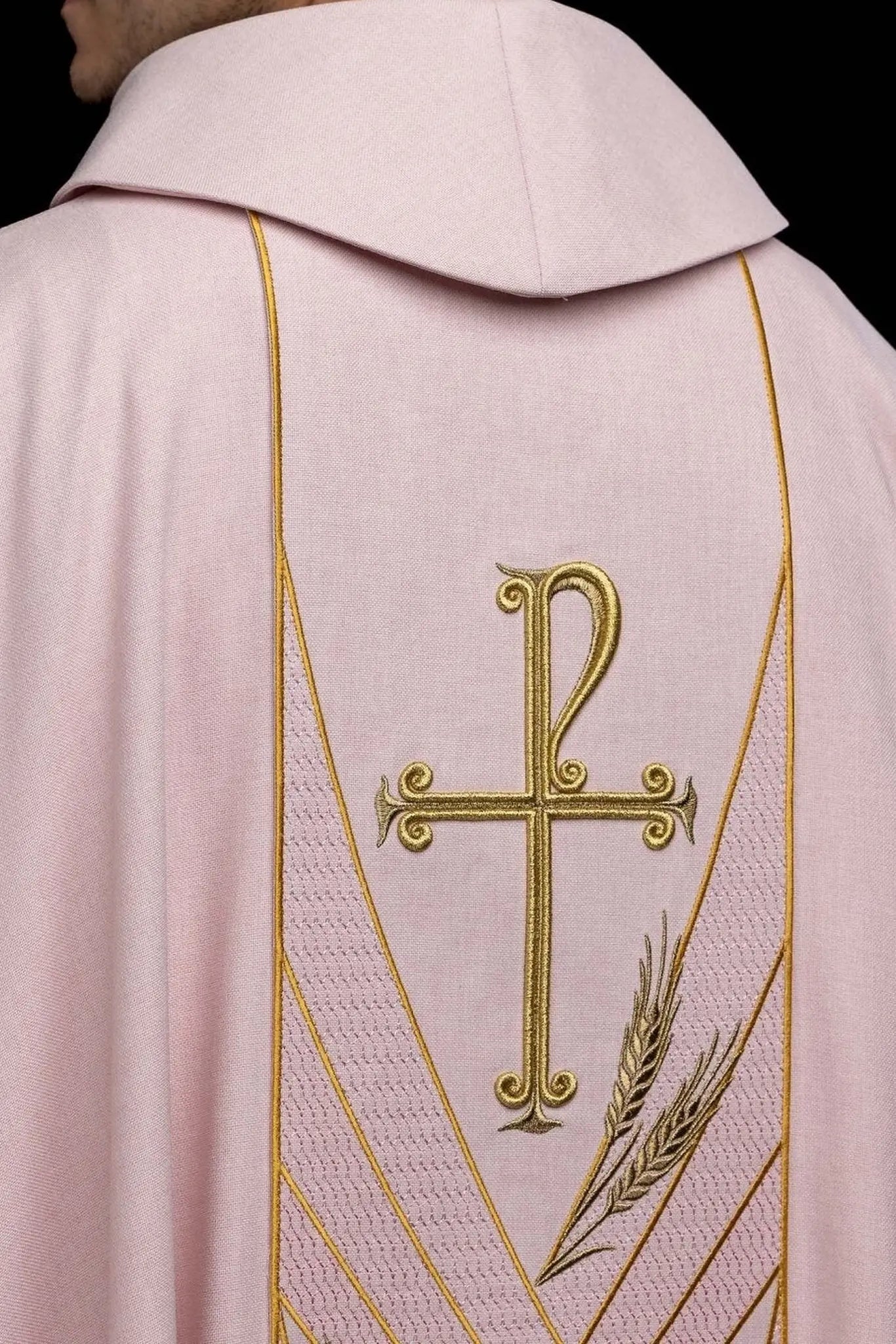 Rose Chasuble with Embroidered PAX Band - HAFTINA ATELIER
