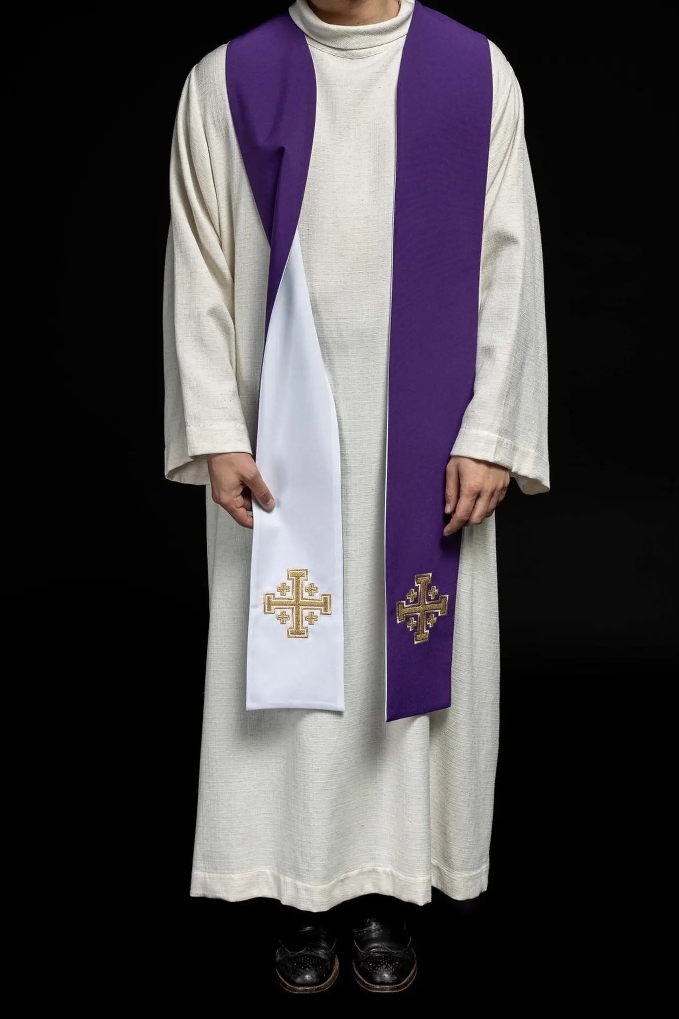 Estola reversible Cruz de Jerusalén púrpura y blanca