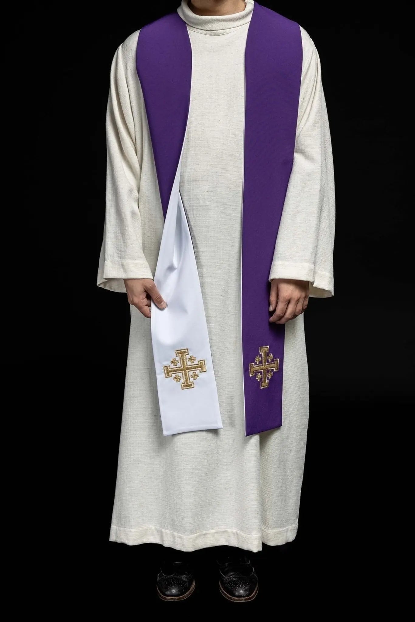 Estola reversible Cruz de Jerusalén púrpura y blanca