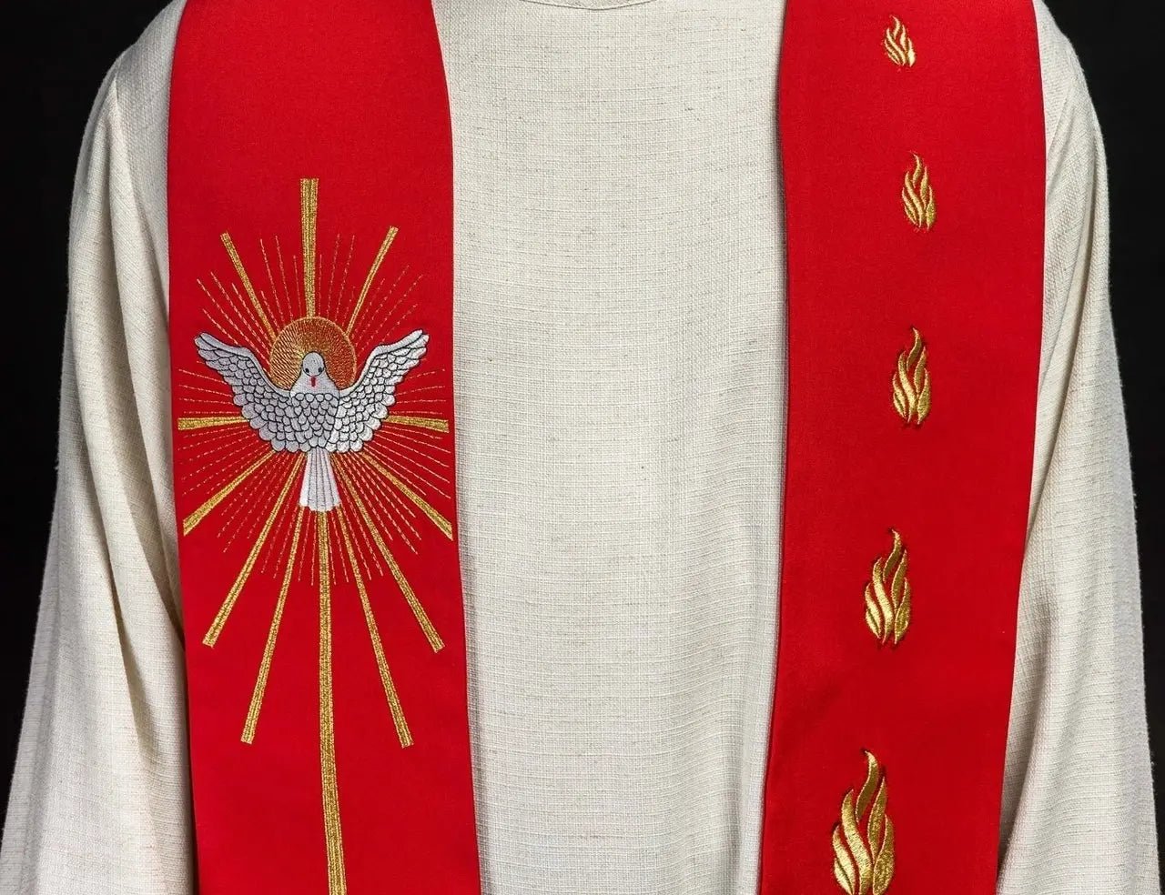 Estola bordada Espíritu Santo y Lenguas de Fuego Roja