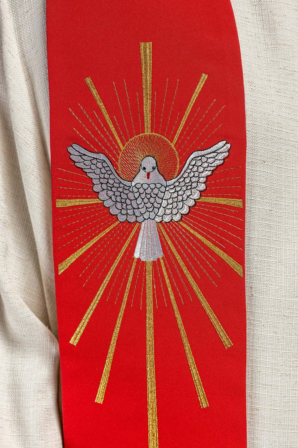 Stuła haftowana Duch Święty i Języki Ognia Czerwona