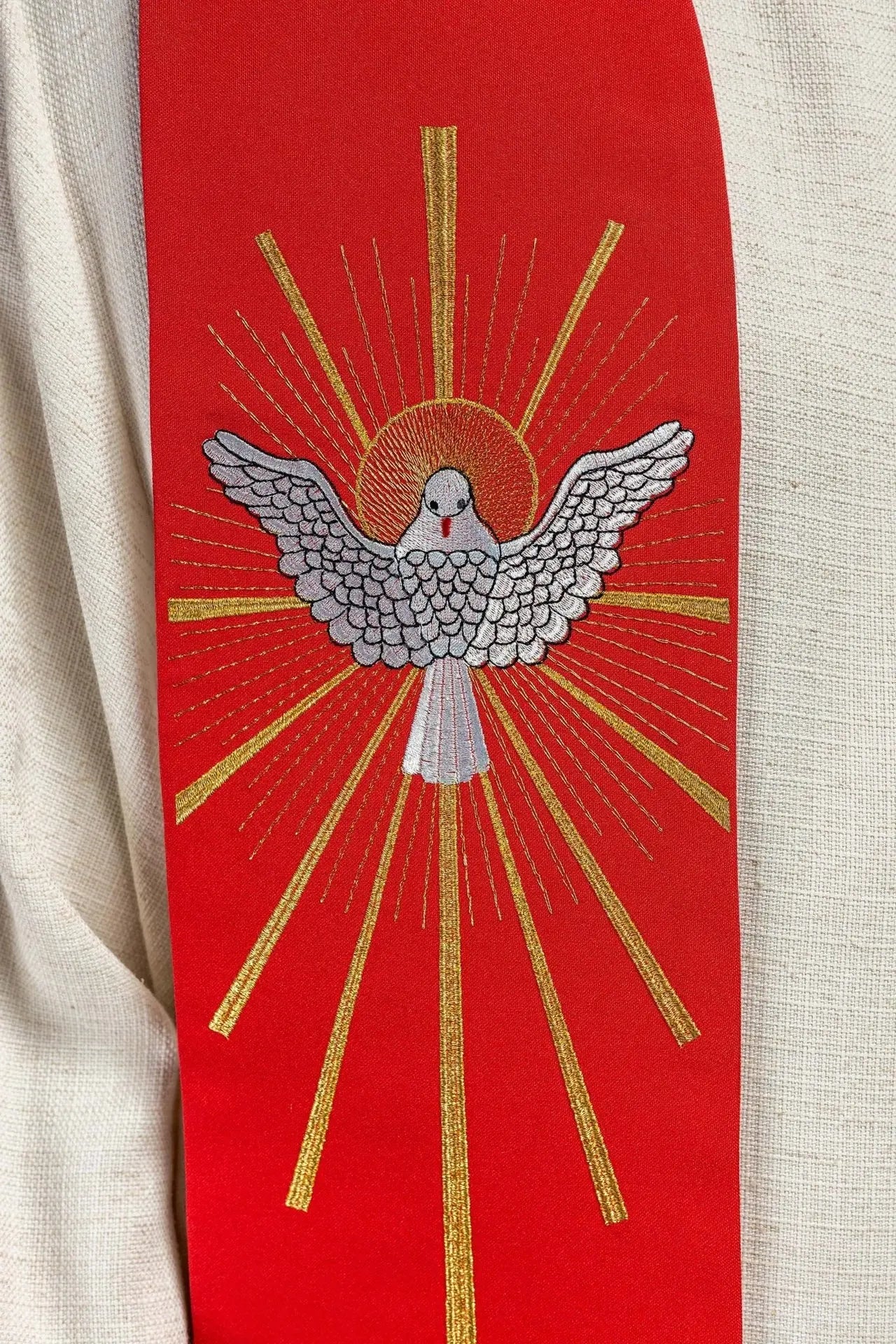 Estola bordada Espíritu Santo y Lenguas de Fuego Roja