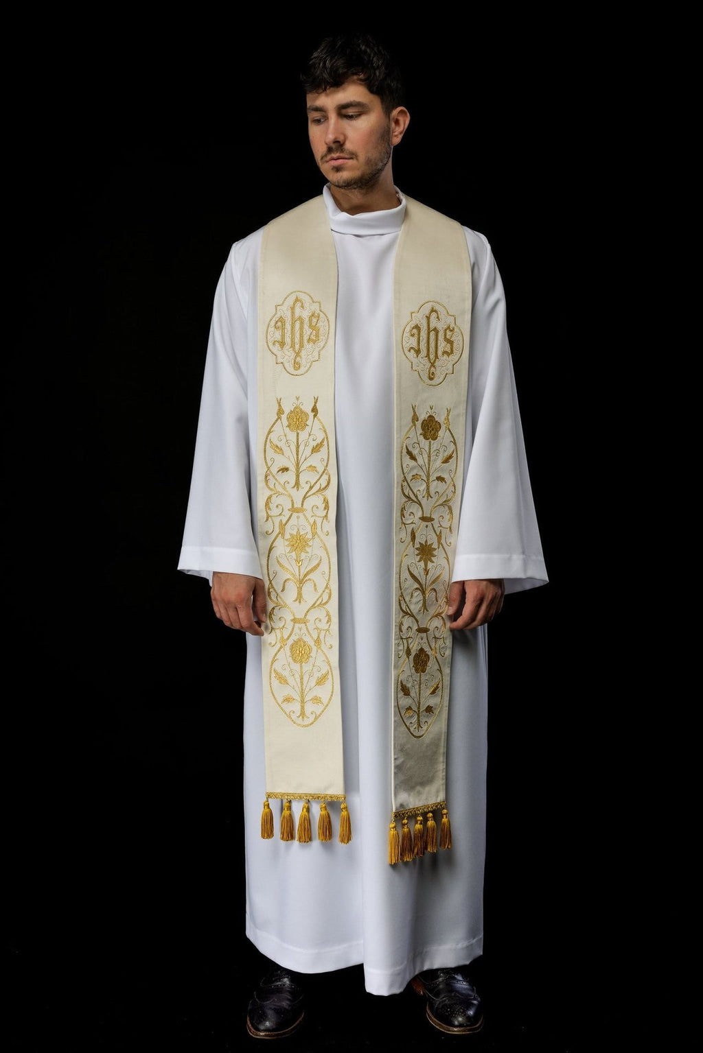 Stuła haftowana ecru IHS