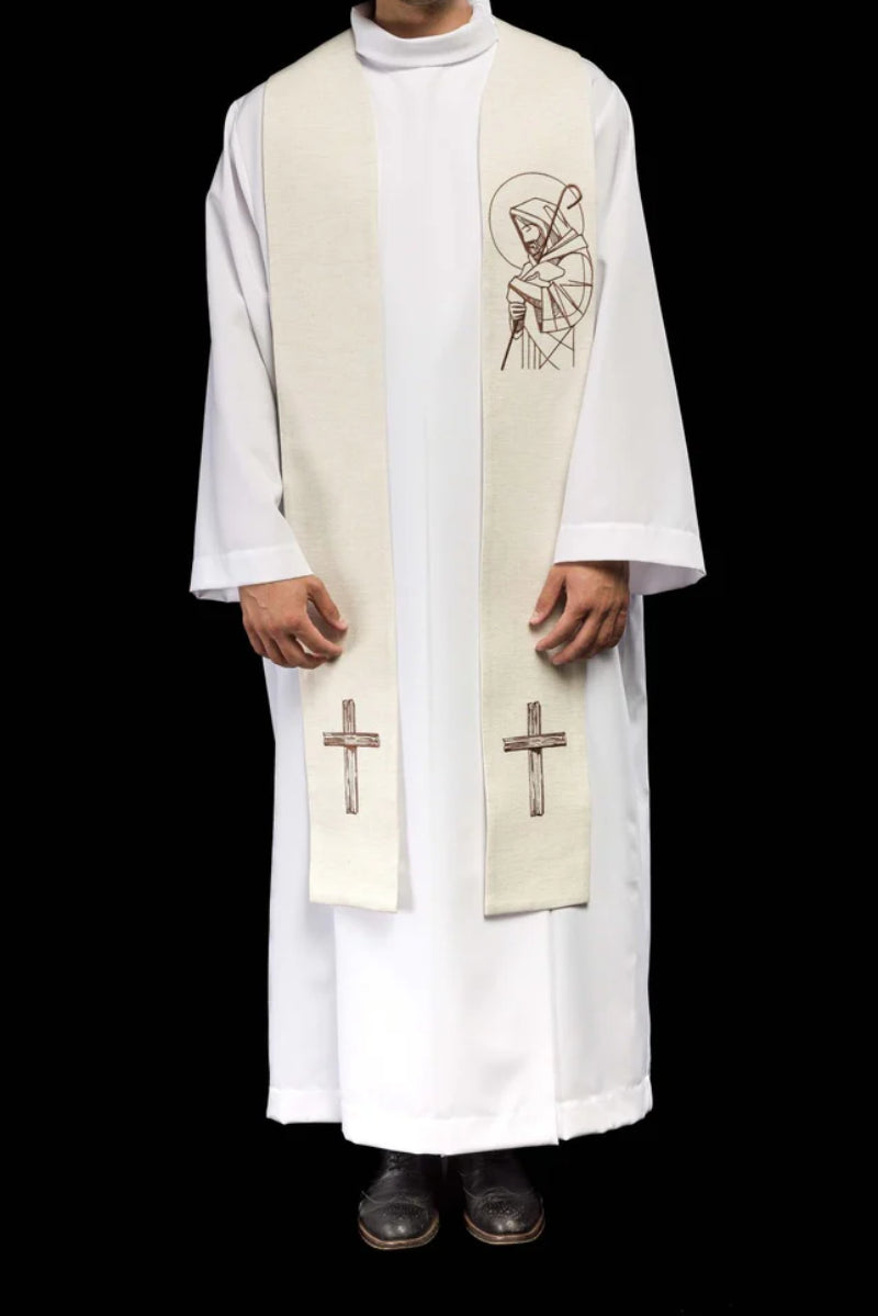 Estola bordada "Jesús el Buen Pastor" en ecru