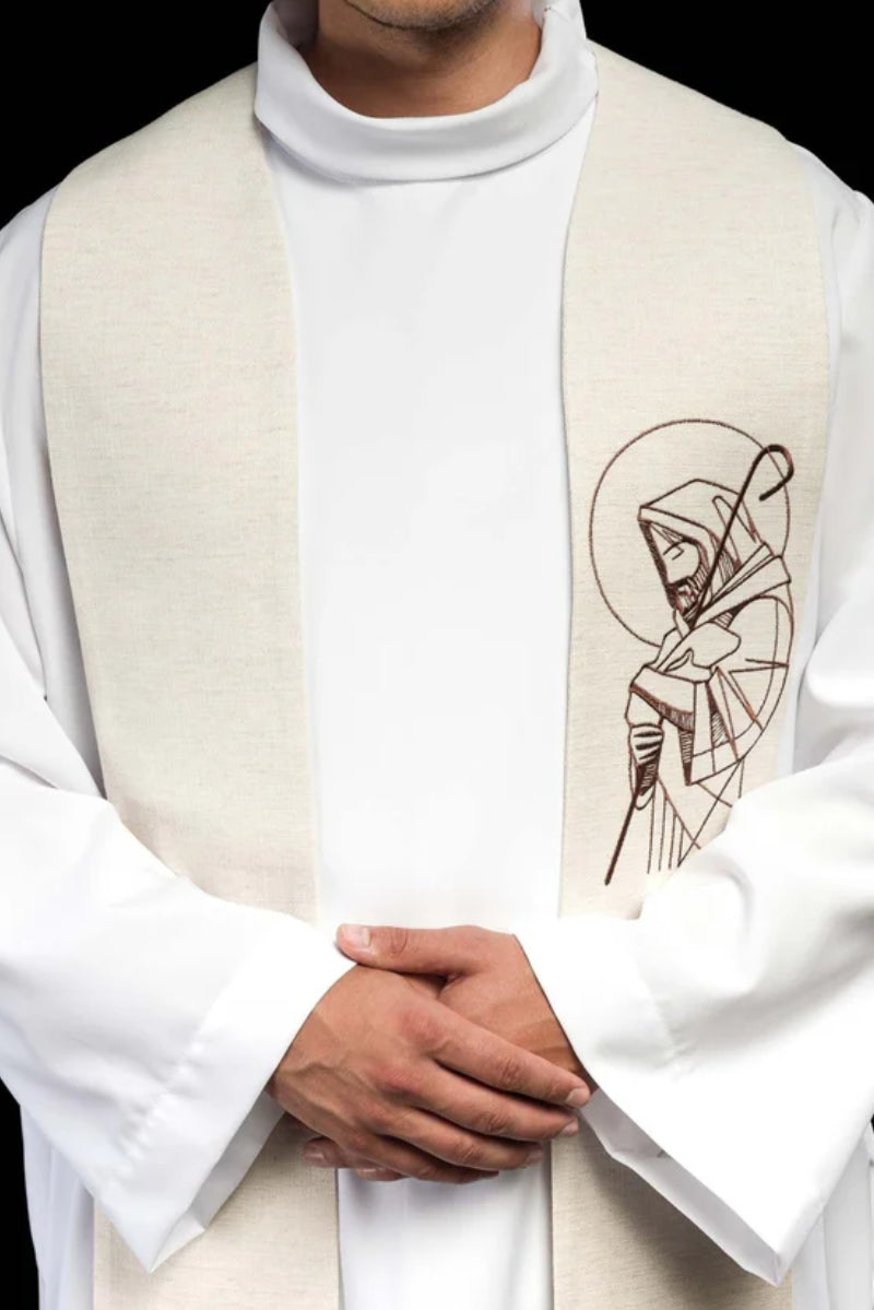Estola bordada "Jesús el Buen Pastor" en ecru