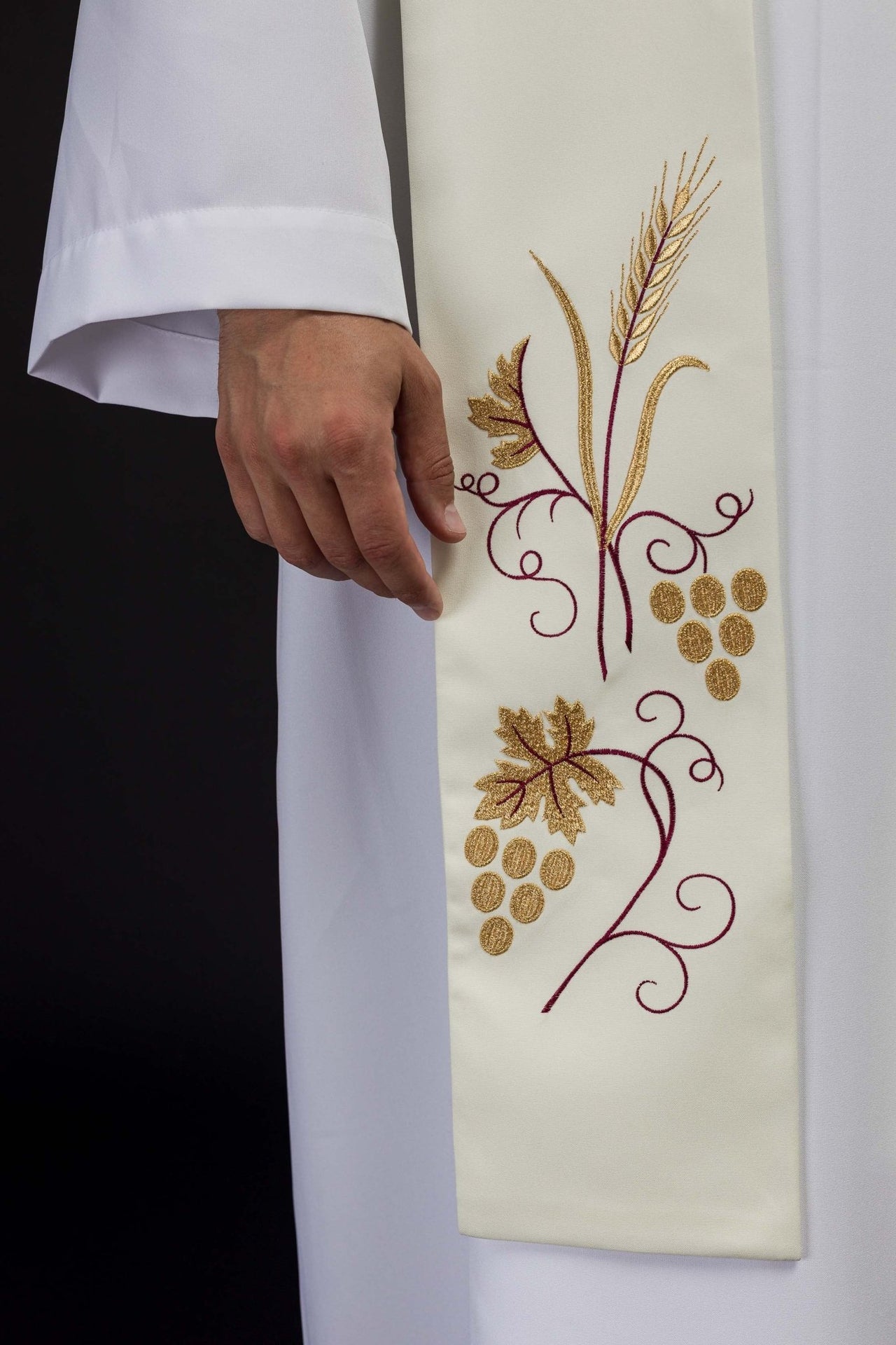 Stuła haftowana winogrona i kłosy w kolorze ecru