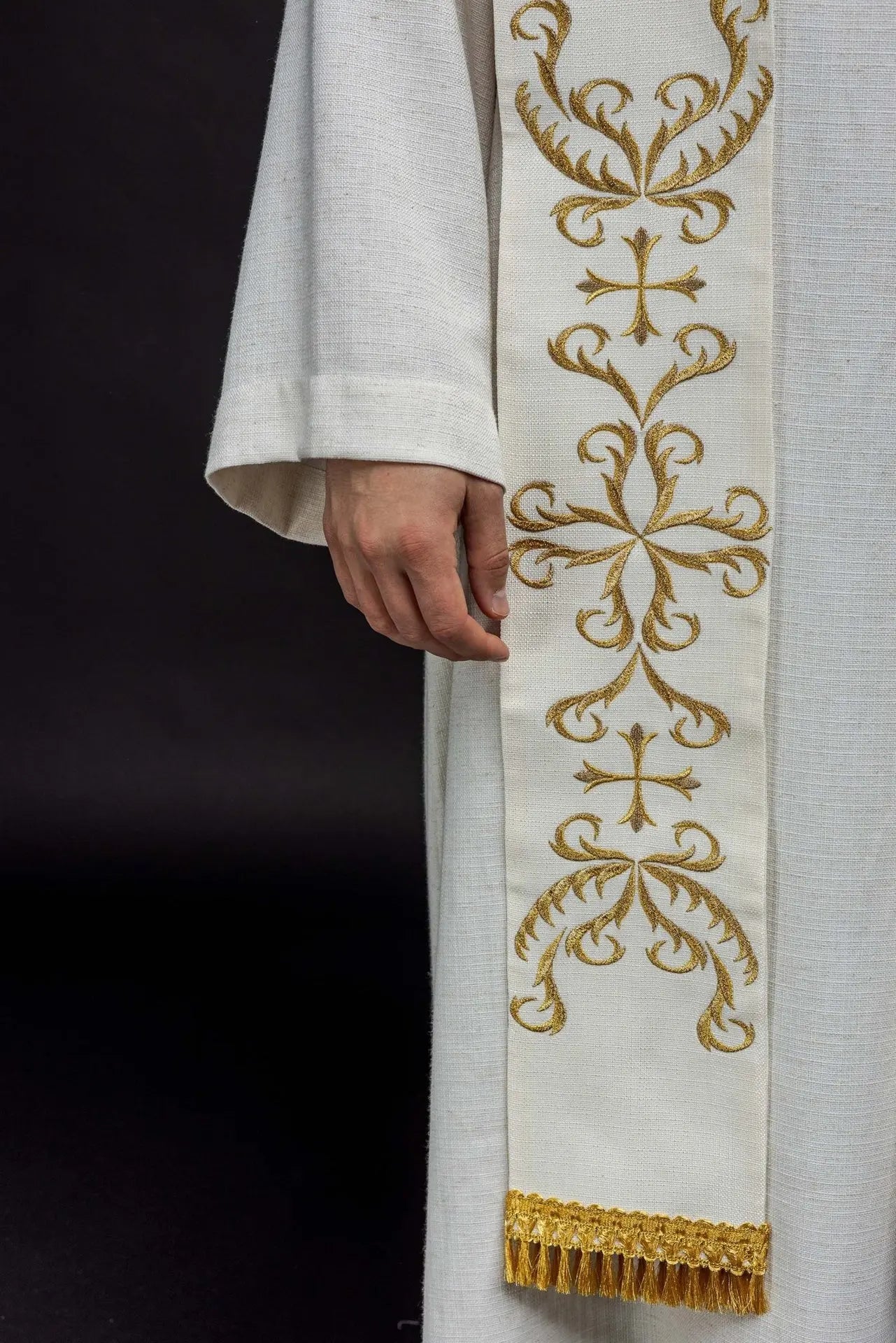 Estola bordada con los Corazones de Jesús y María – Ecru