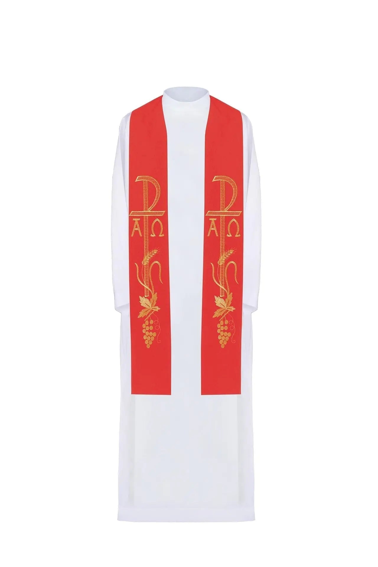 Estola roja de sacerdote bordada Alfa y Omega
