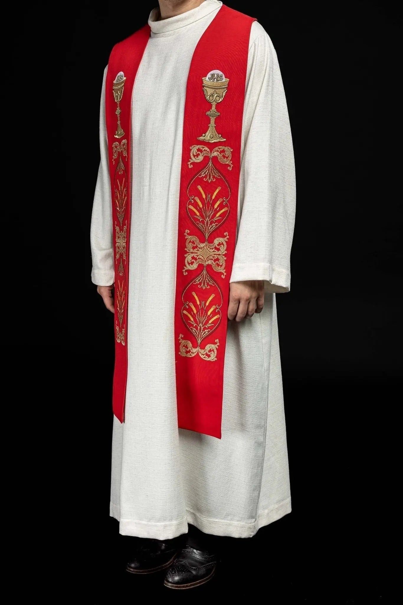 Estola roja para sacerdote cáliz IHS