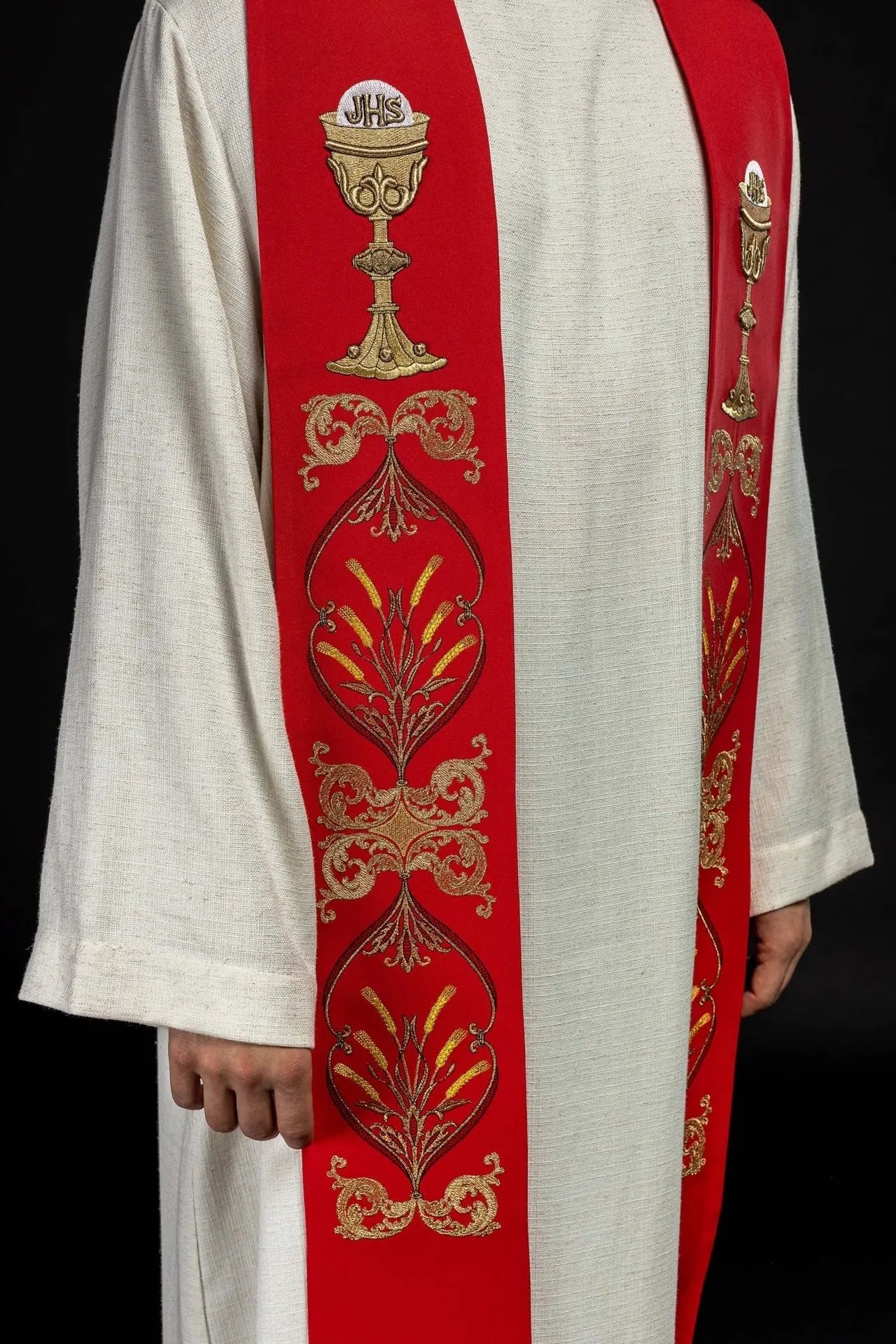 Estola roja para sacerdote cáliz IHS