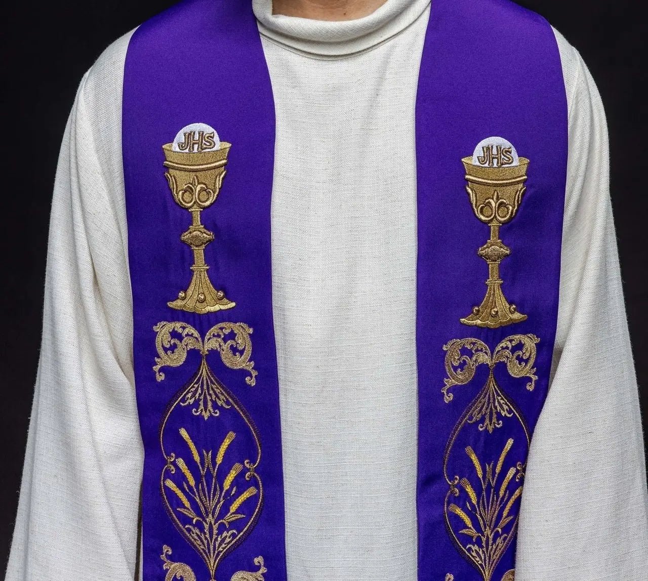 Estola púrpura para sacerdote cáliz IHS