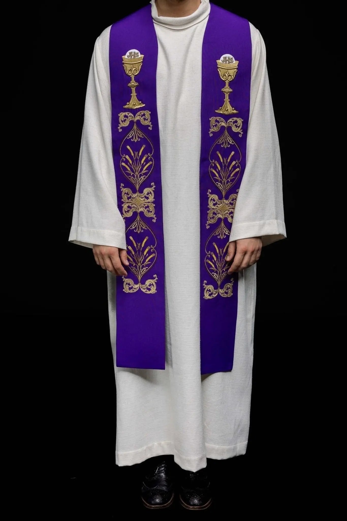 Estola púrpura para sacerdote cáliz IHS