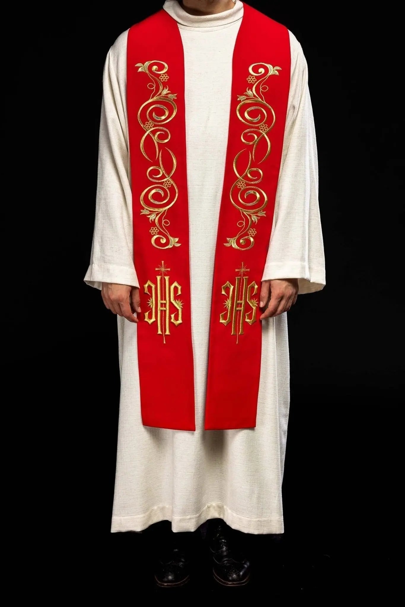 Estola bordada para sacerdote IHS Roja