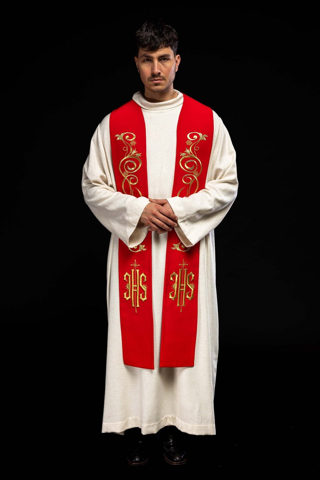 Stuła kapłańska haftowana IHS Czerowna