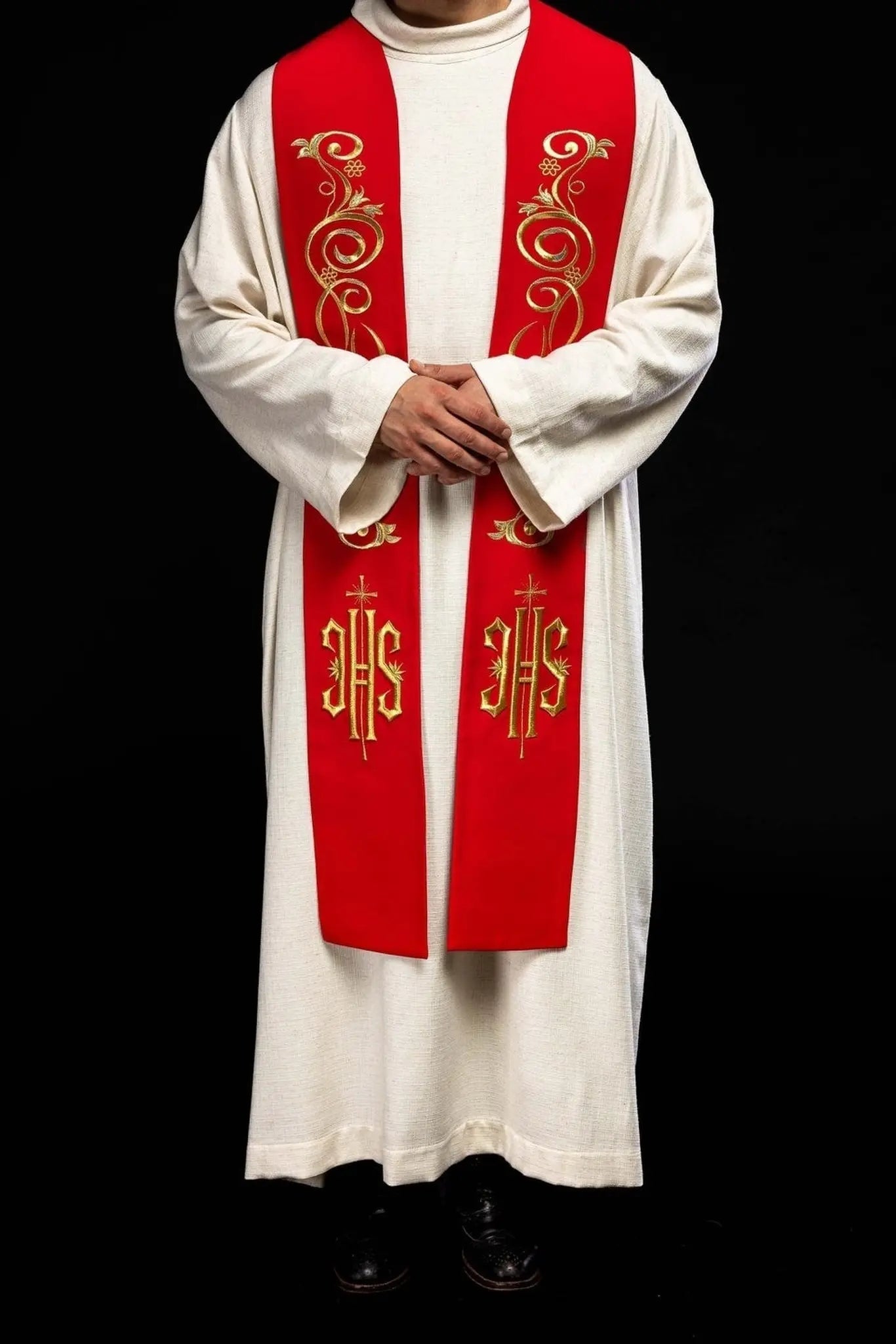 Estola bordada para sacerdote IHS Roja