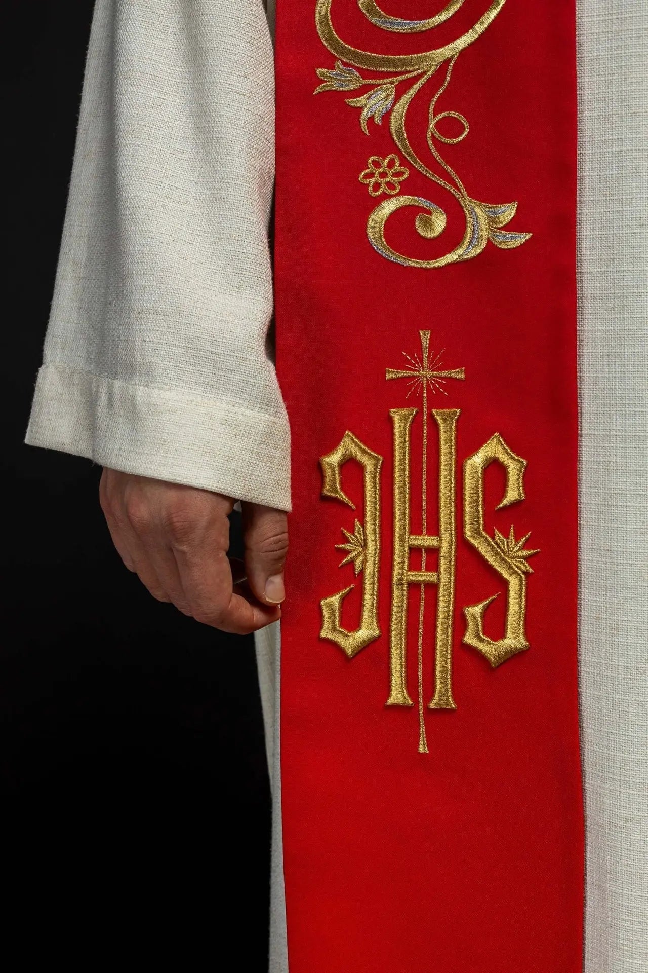 Estola bordada para sacerdote IHS Roja