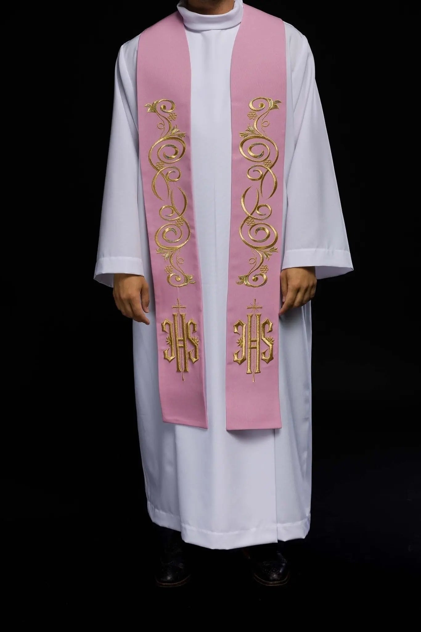Estola bordada para sacerdote IHS rosa