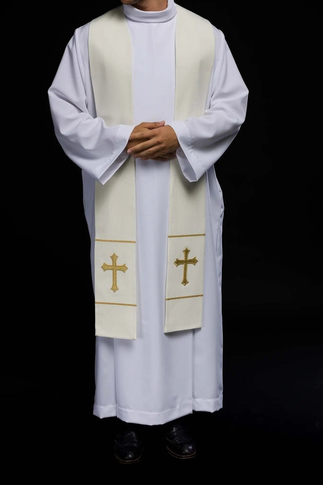 Estola bordada para sacerdote Cruz ecru
