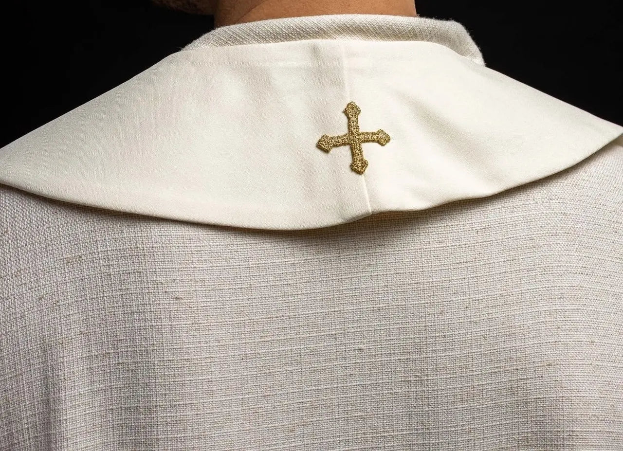 Estola bordada para sacerdote Cruz e IHS ecru