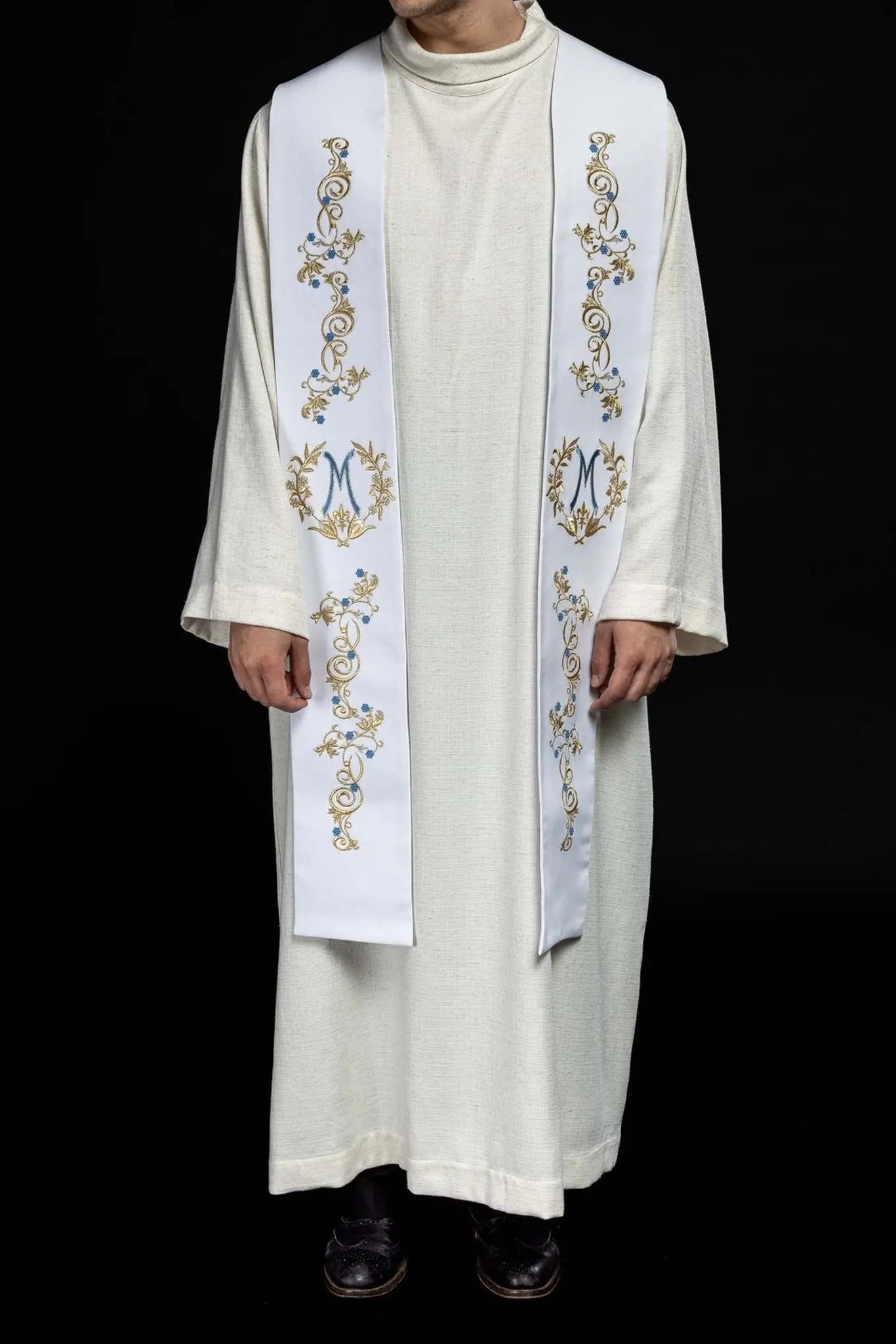 Estola sacerdotal mariana bordada blanca