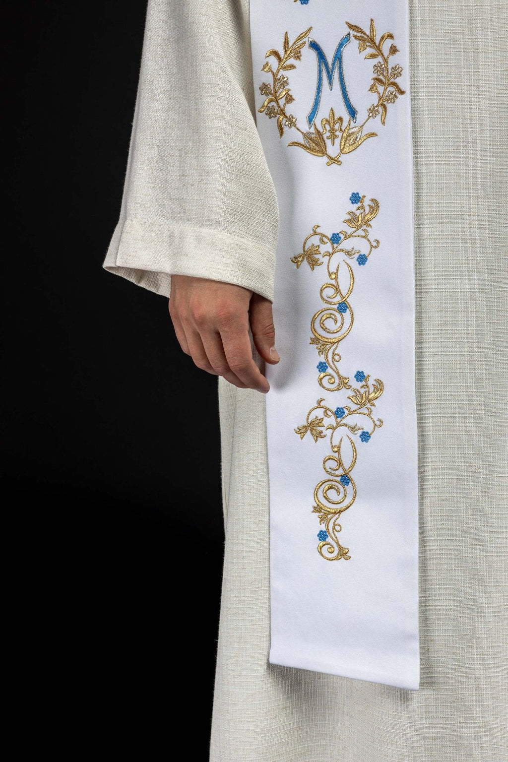 Stuła kapłańska haftowana Maryjna Biała